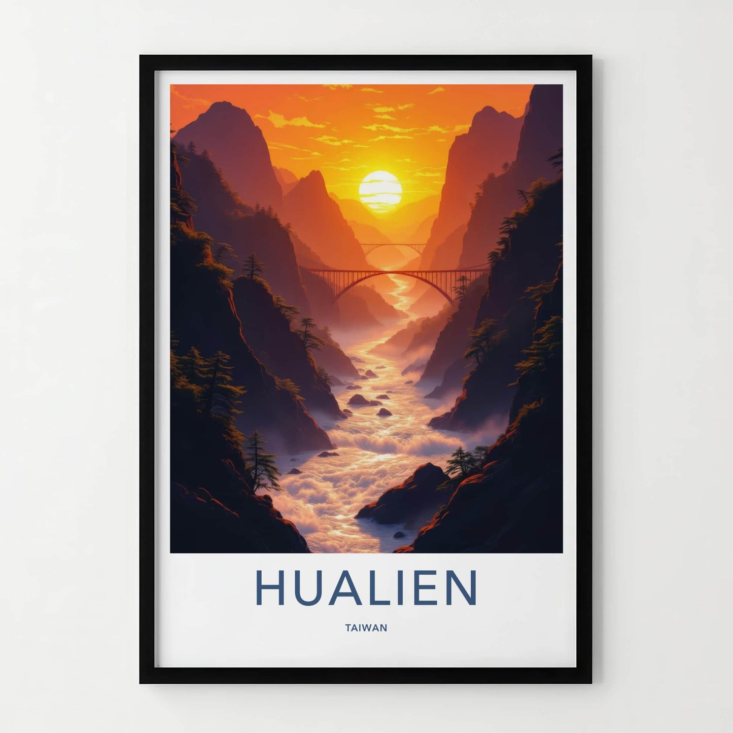 Hualien Poster - Taiwan Framed Art - Sunset Mountain River Gallery Art