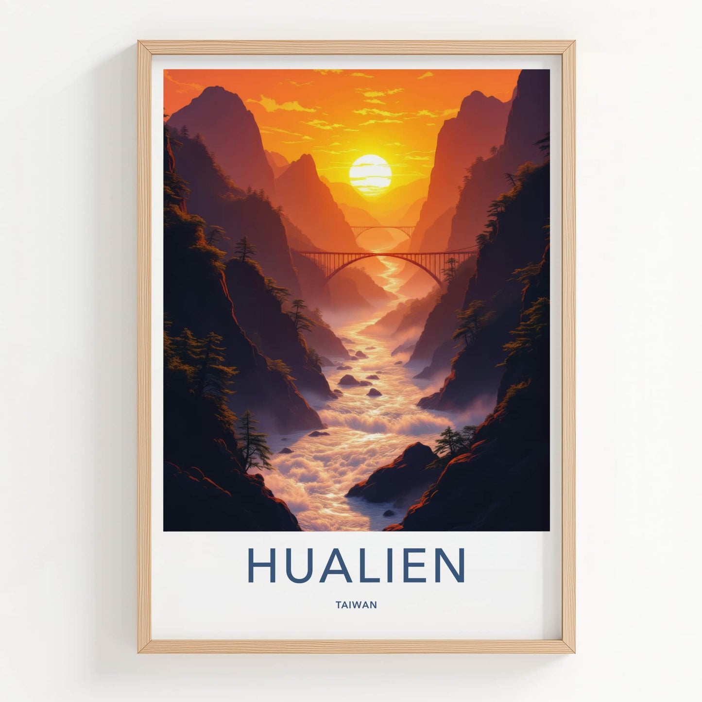 Hualien Poster - Taiwan Framed Art - Sunset Mountain River Gallery Art