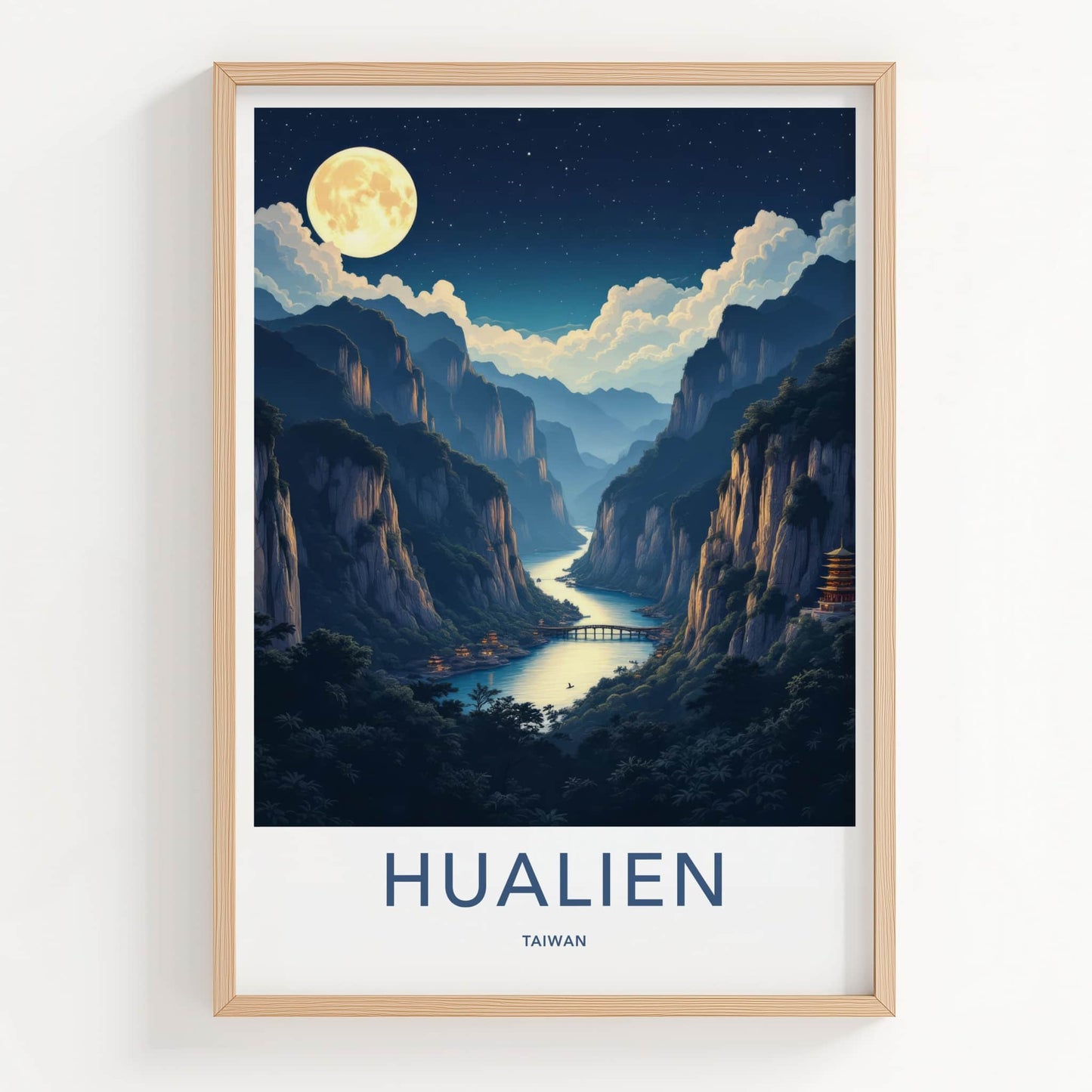 HUALIEN Poster - Taiwan Framed Art - Towering Cliffs River Wall Decor
