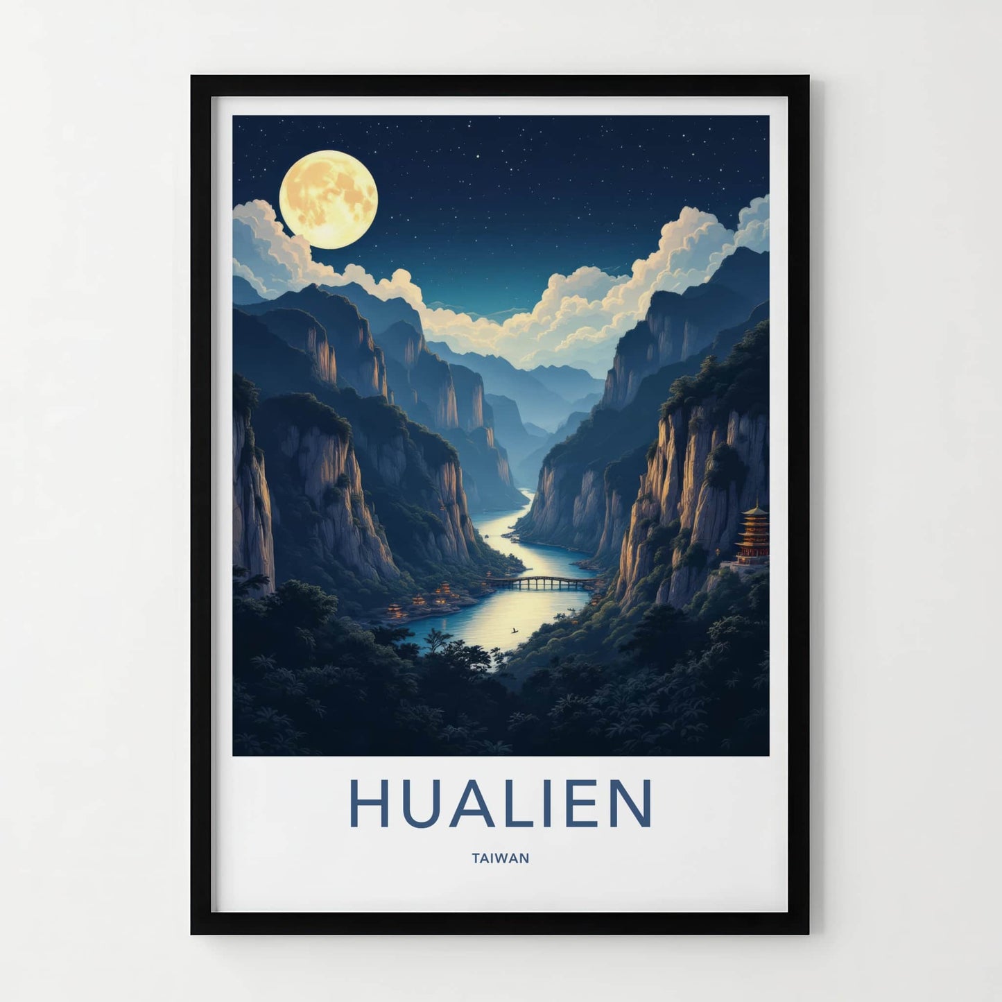 HUALIEN Poster - Taiwan Framed Art - Towering Cliffs River Wall Decor