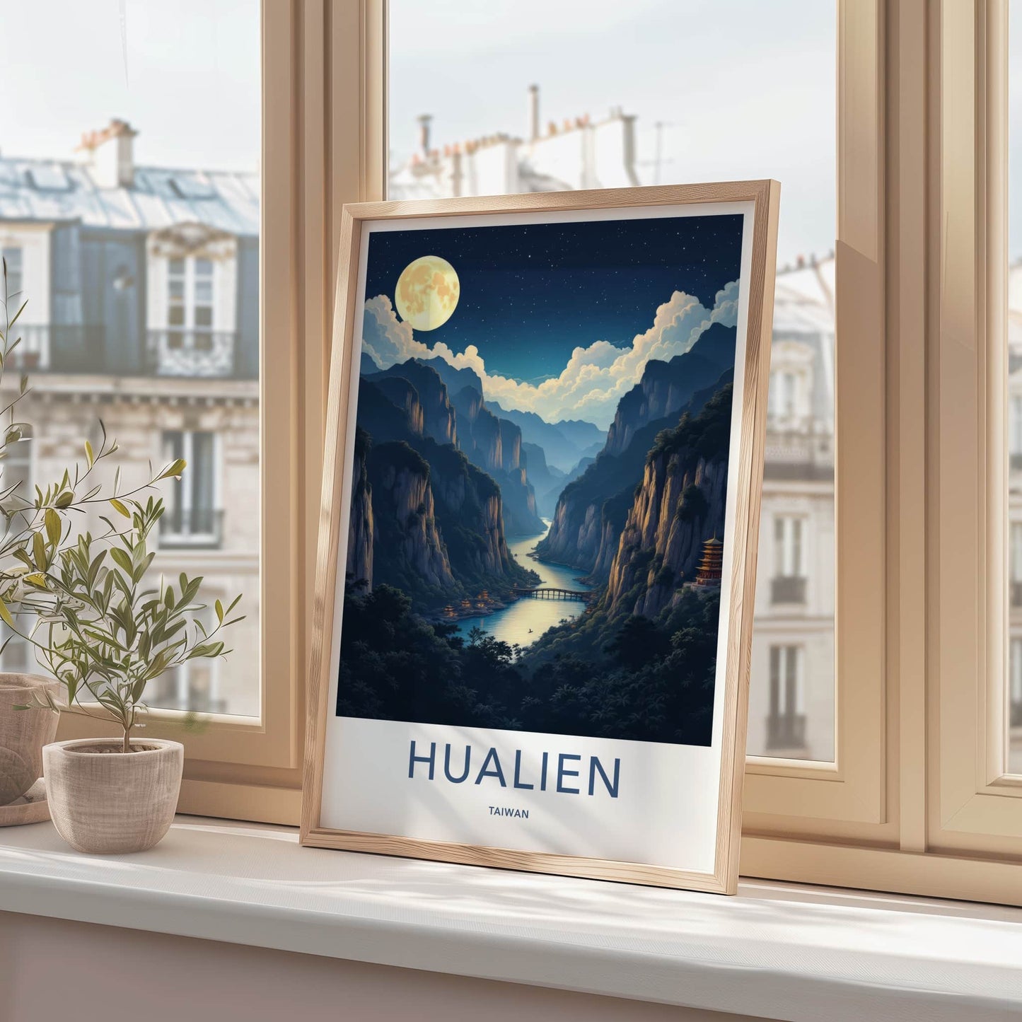 HUALIEN Poster - Taiwan Framed Art - Towering Cliffs River Wall Decor