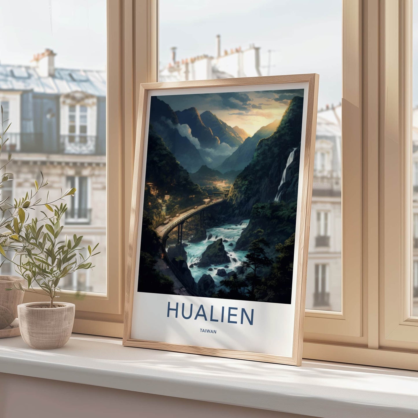 Hualien Poster - Taiwan Travel Art - Mountain River Sunset Home Decor