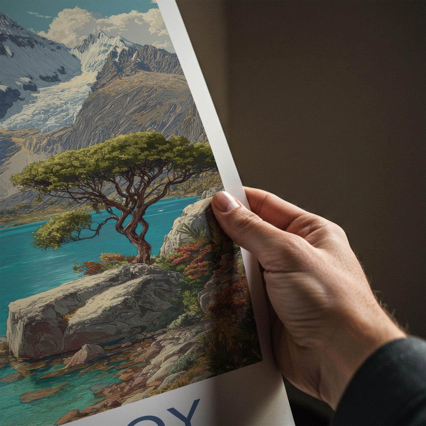 Huandoy Poster - Peru Travel Art - Snowy Mountain Turquoise Lake Home Decor