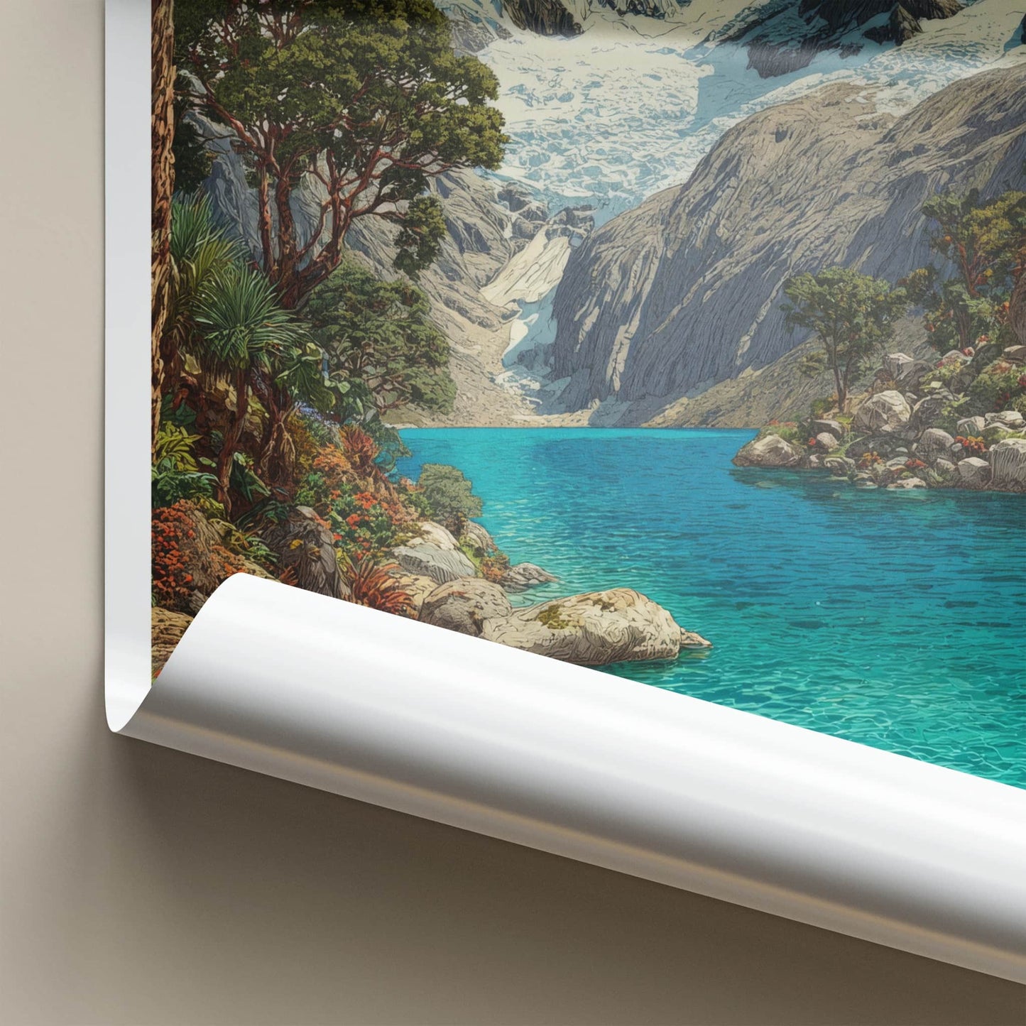 Huandoy Poster - Peru Travel Print - Glacier Lake Green Home Decor