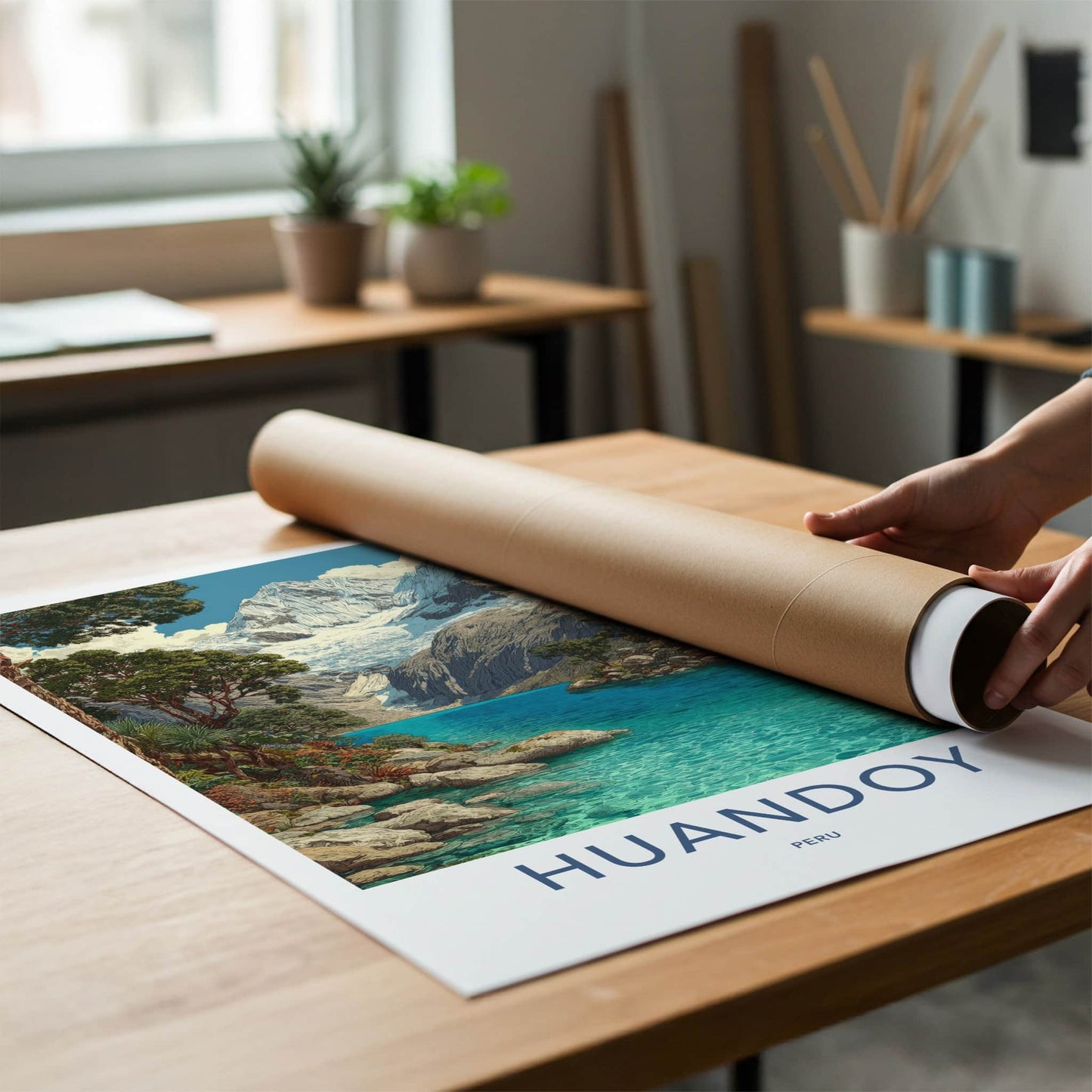 Huandoy Poster - Peru Travel Print - Glacier Lake Green Home Decor