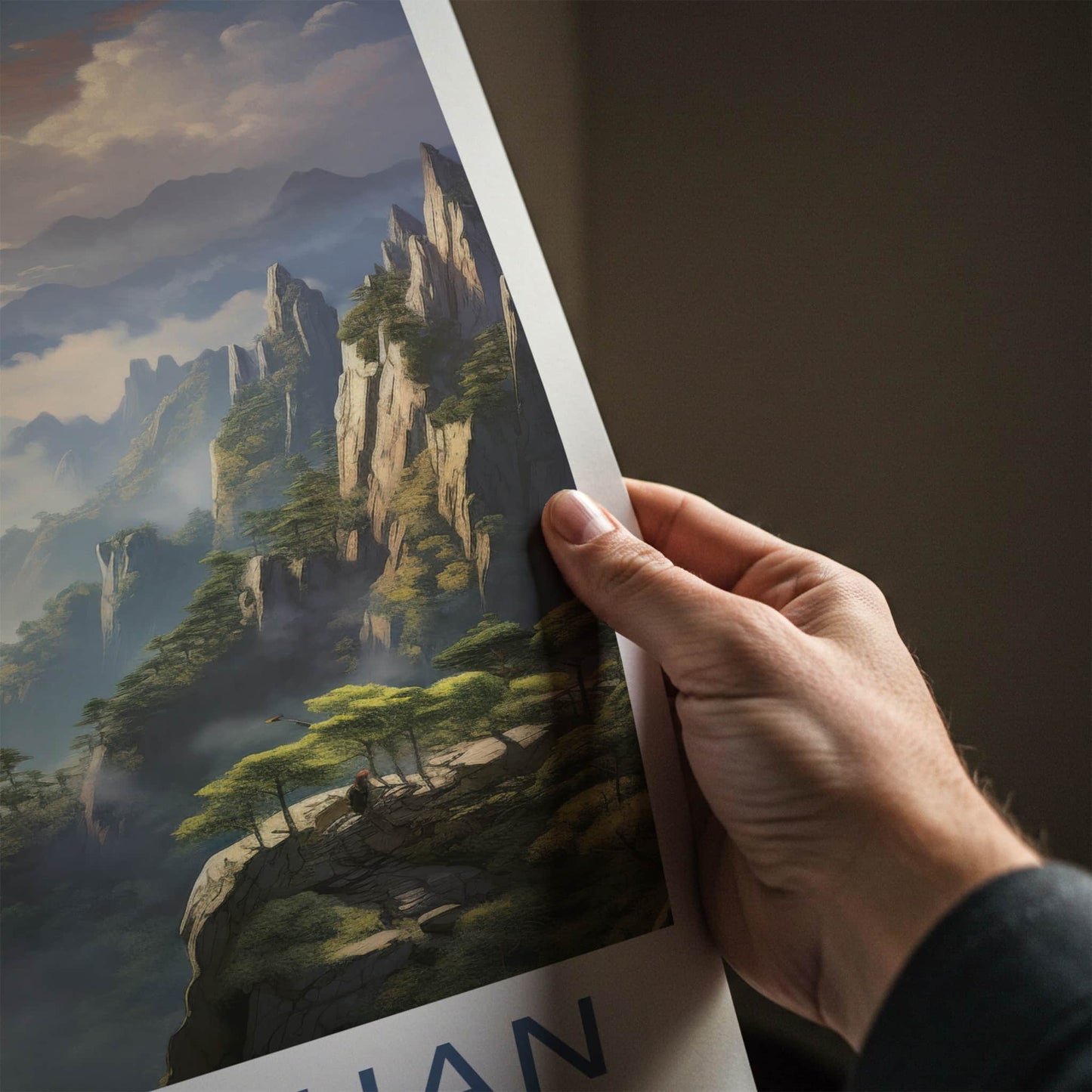 HUANGSHAN Poster - China Travel Art - Misty Mountain Sunrise Home Decor