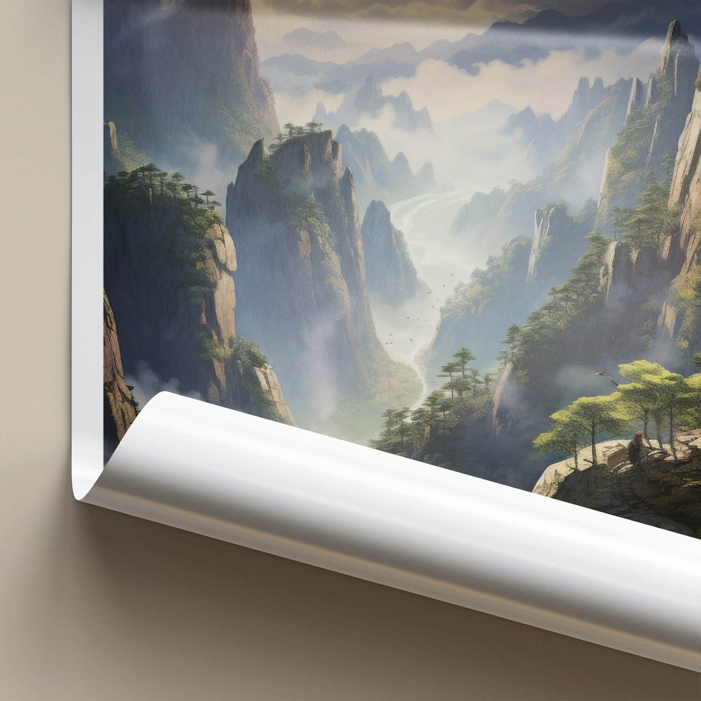 HUANGSHAN Poster - China Travel Art - Misty Mountain Sunrise Home Decor