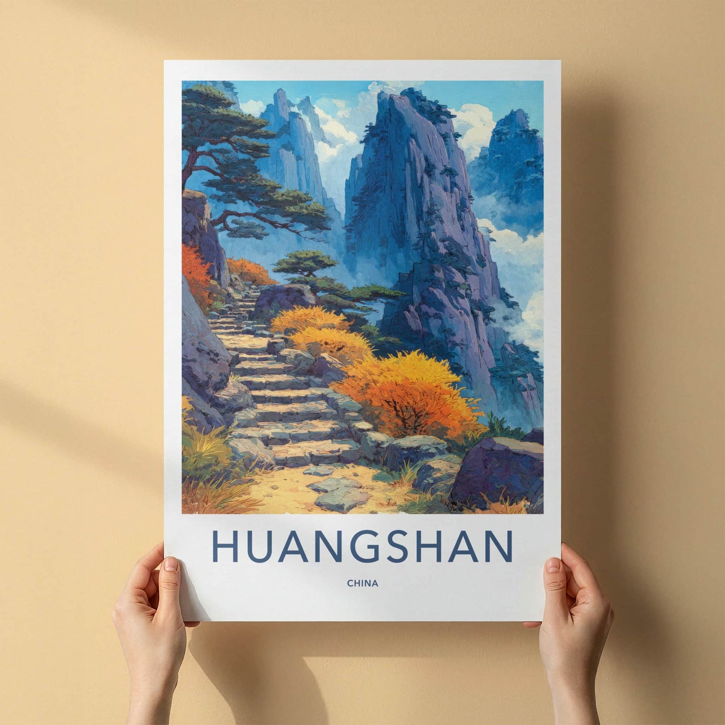 Huangshan Poster - China Travel Art - Mountain Stone Path Home Decor