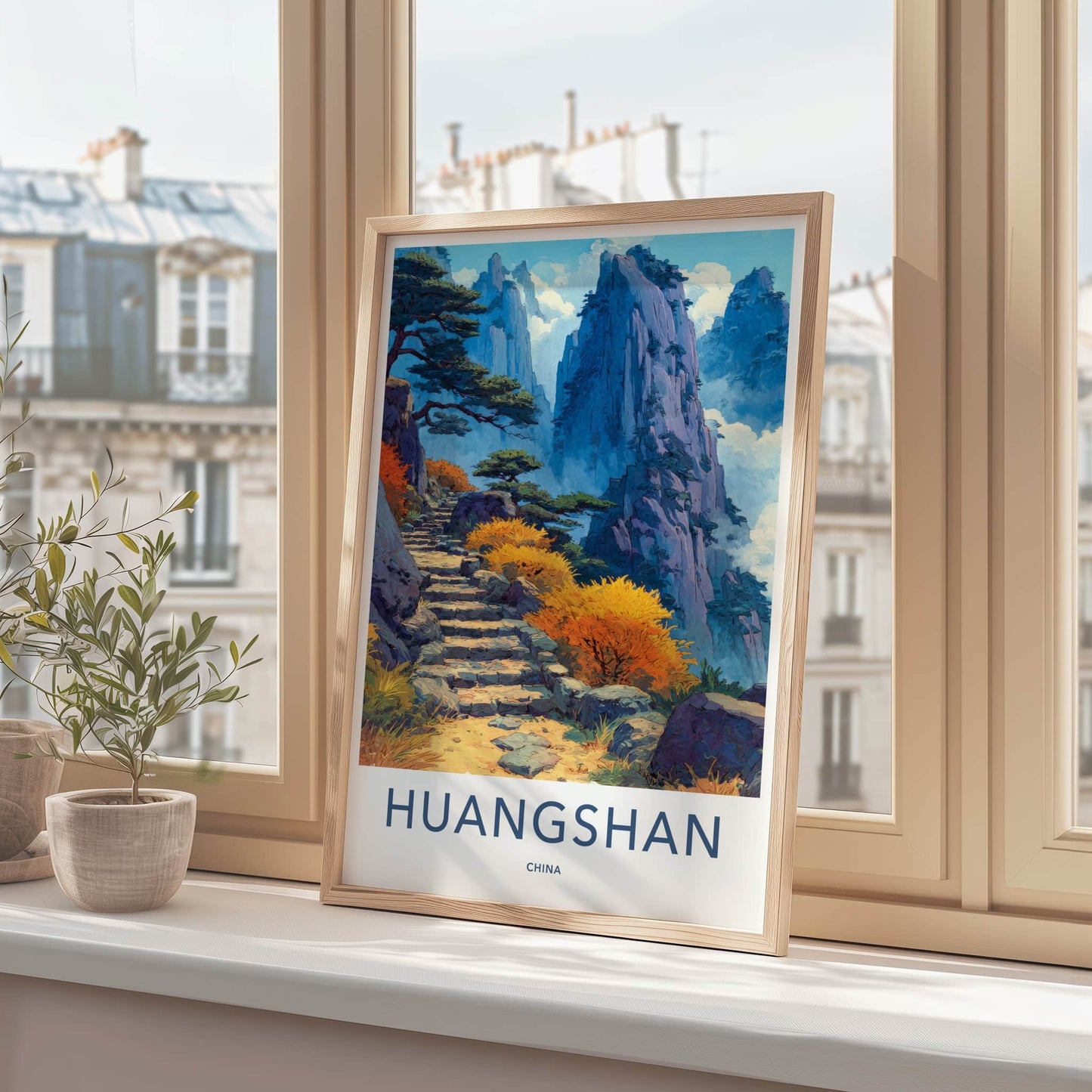 Huangshan Poster - China Travel Art - Mountain Stone Path Home Decor