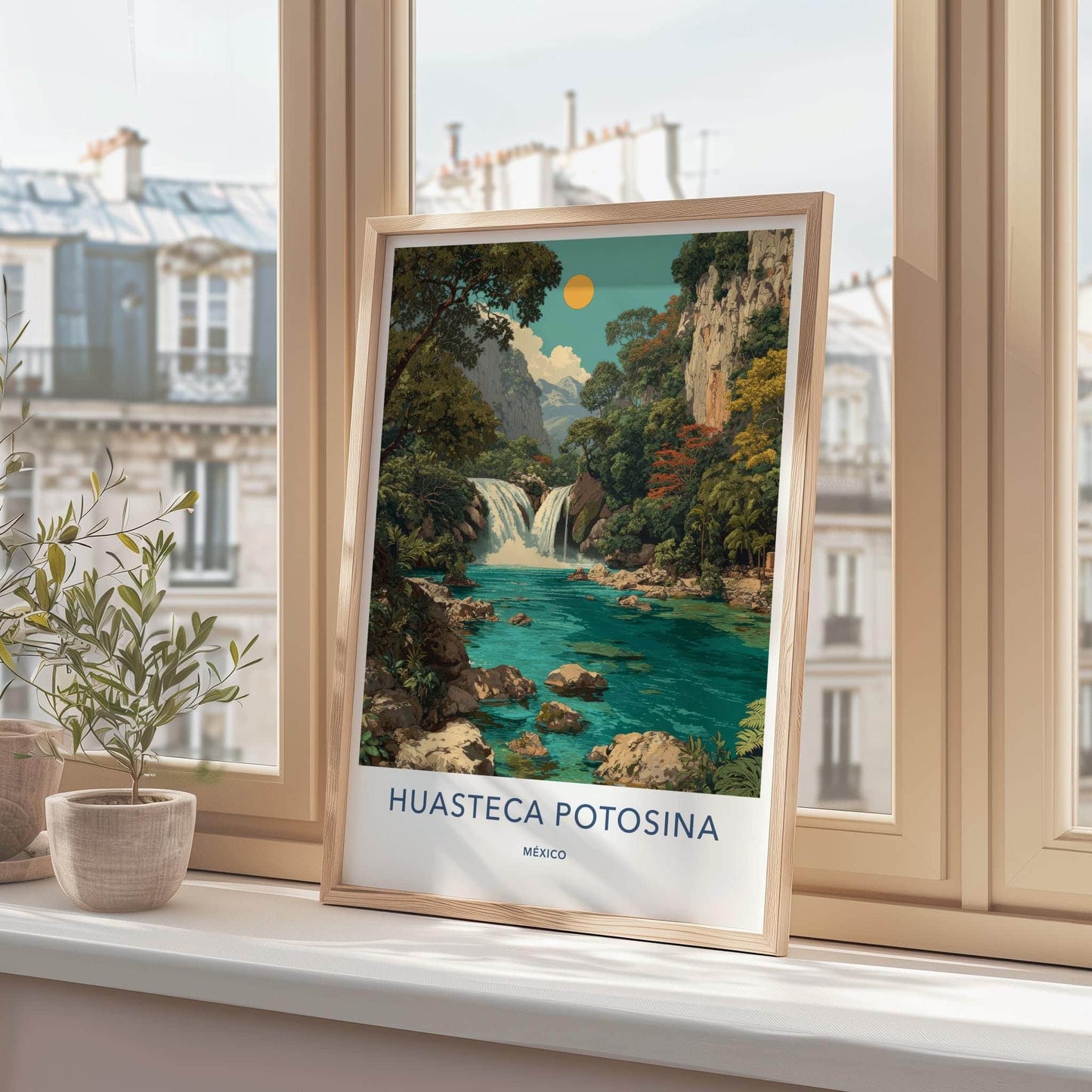 Huasteca Potosina Poster - Mexico Travel Art - Tropical Waterfall Canyon Home Decor