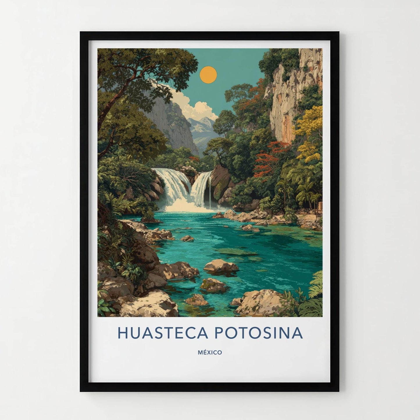 Huasteca Potosina Poster - Mexico Travel Art - Tropical Waterfall Canyon Home Decor