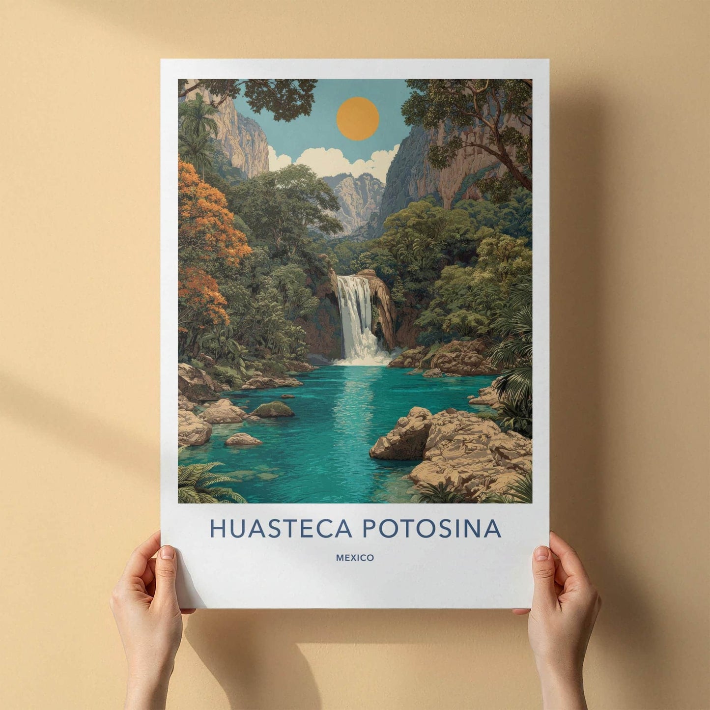 Huasteca Potosina Poster - Mexico Travel Art - Tropical Waterfall Scene Home Decor