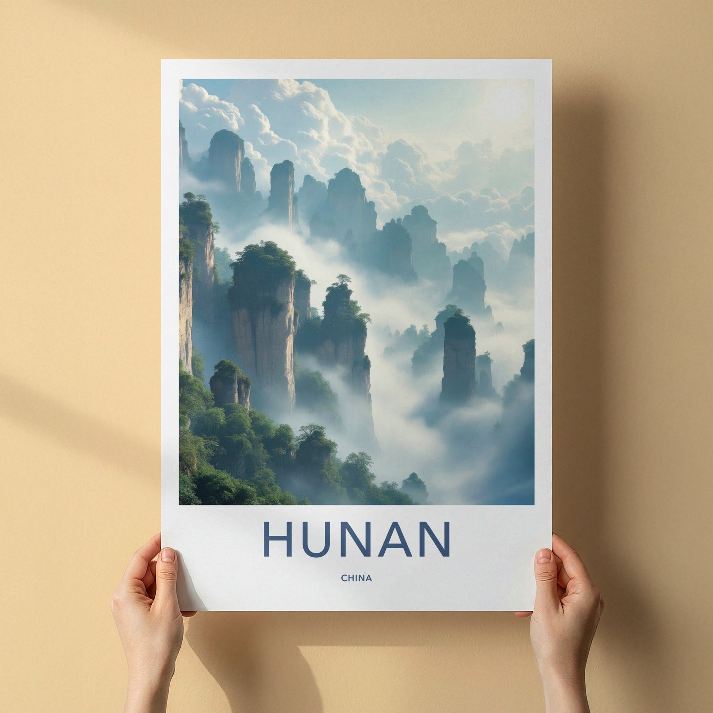 Hunan Poster - China Travel Art - Misty Mountain Peaks Wall Decor