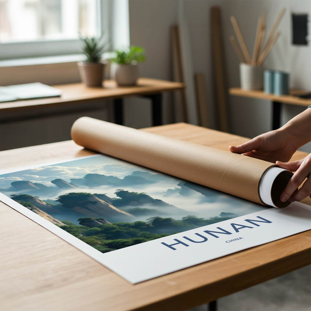 Hunan Poster - China Travel Art - Misty Mountain Peaks Wall Decor