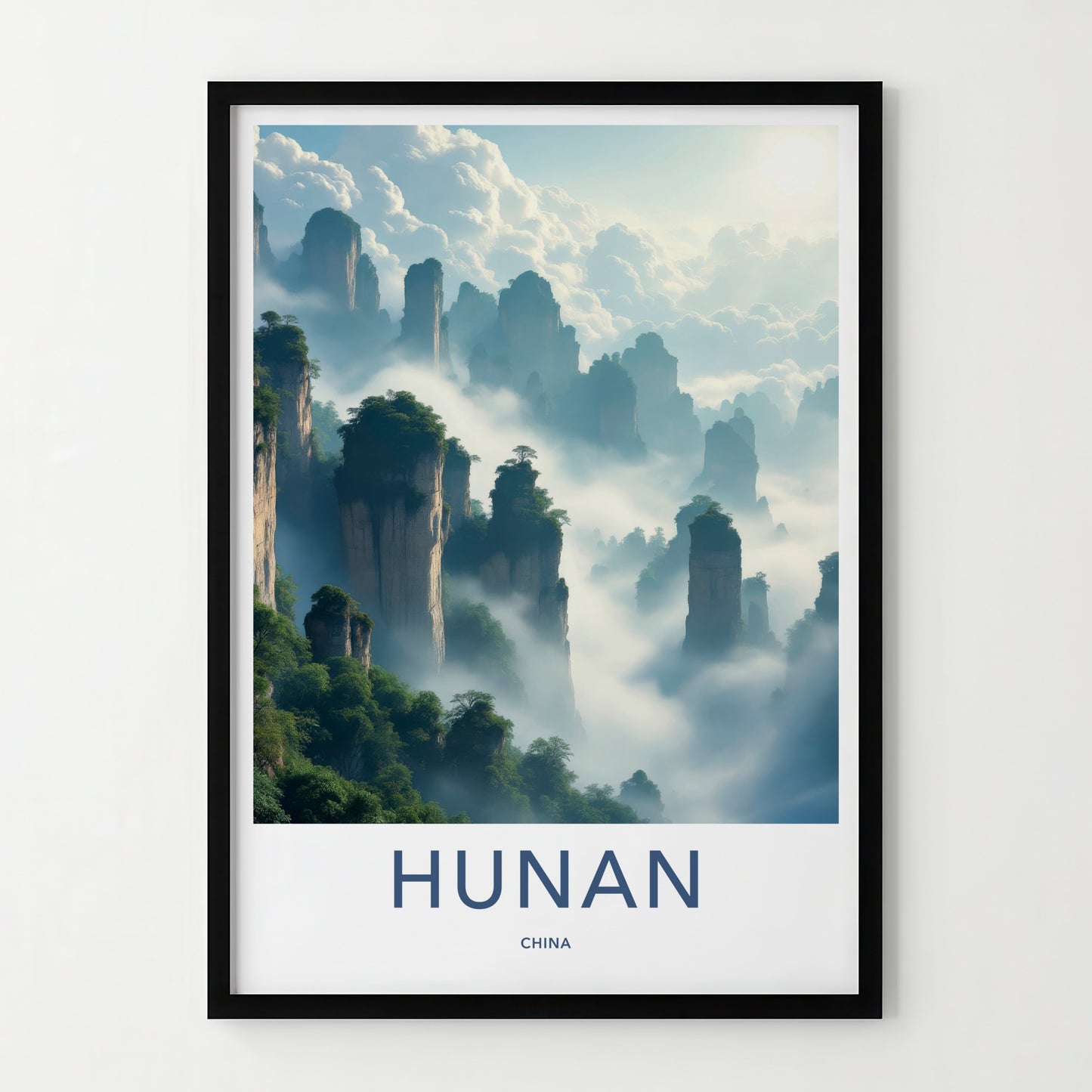 Hunan Poster - China Travel Art - Misty Mountain Peaks Wall Decor