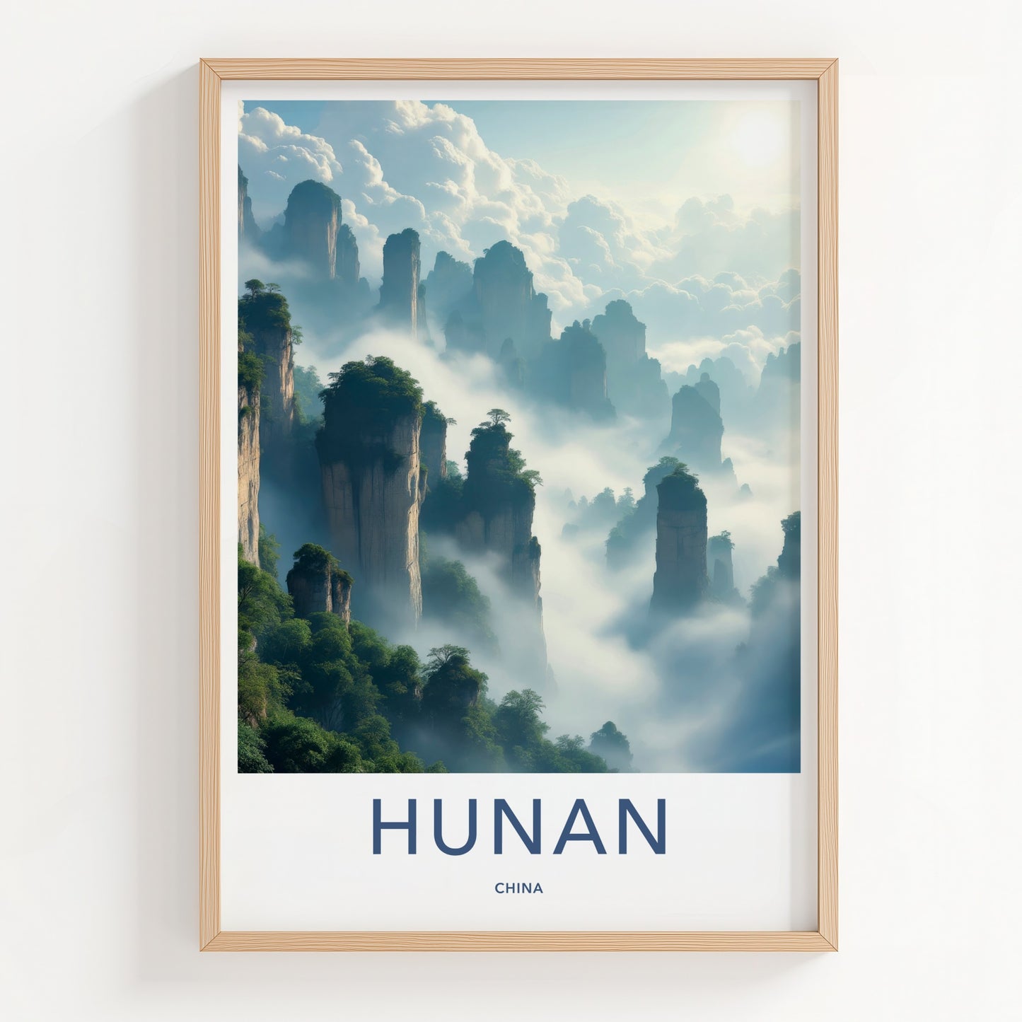 Hunan Poster - China Travel Art - Misty Mountain Peaks Wall Decor