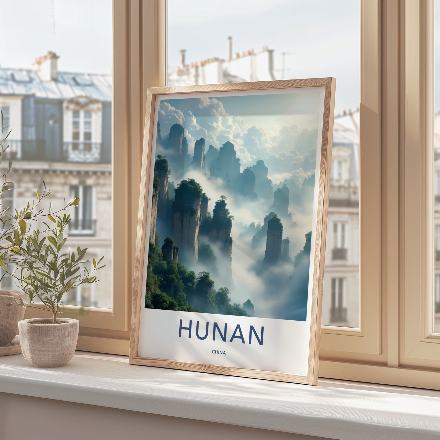 Hunan Poster - China Travel Art - Misty Mountain Peaks Wall Decor
