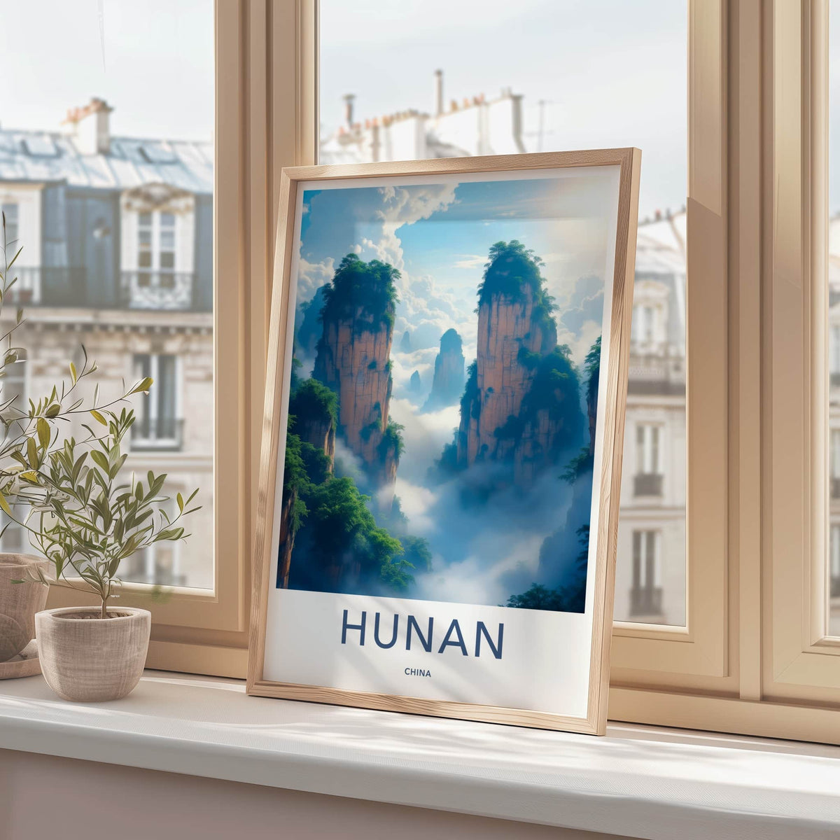 Hunan Poster - China Travel Art - Towering Foggy Mountains Home Decor