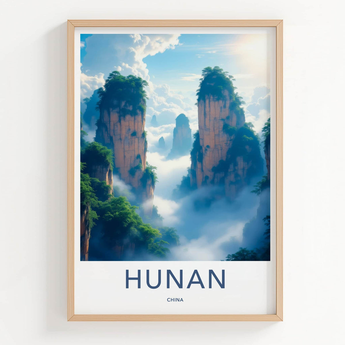 Hunan Poster - China Travel Art - Towering Foggy Mountains Home Decor
