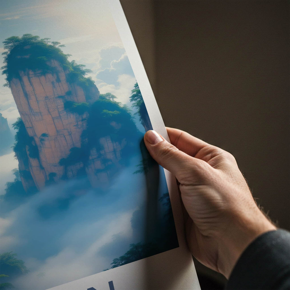 Hunan Poster - China Travel Art - Towering Foggy Mountains Home Decor