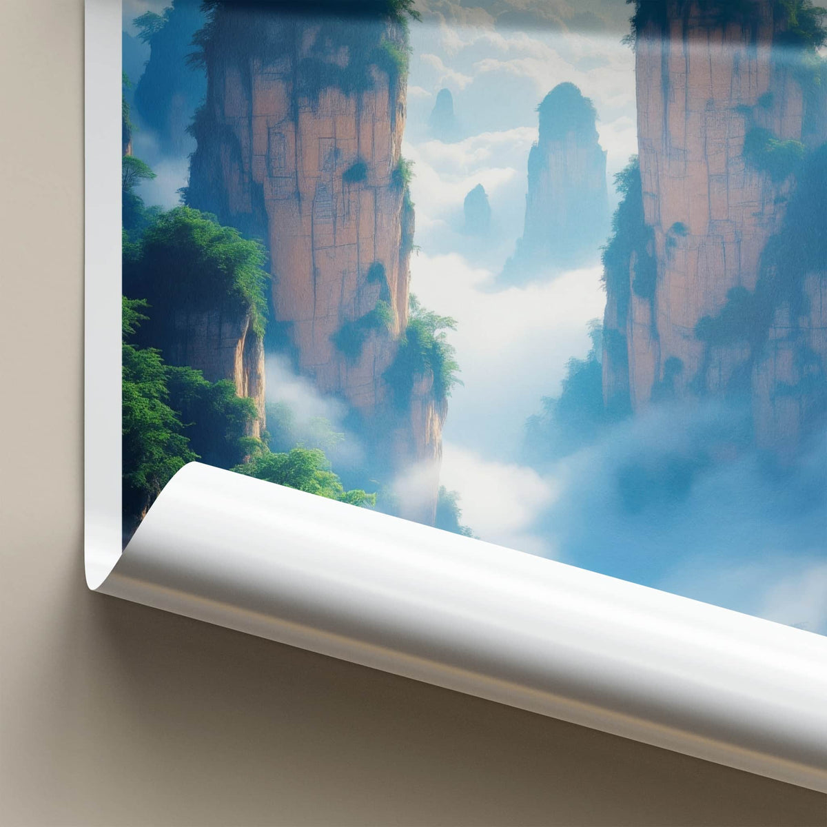 Hunan Poster - China Travel Art - Towering Foggy Mountains Home Decor