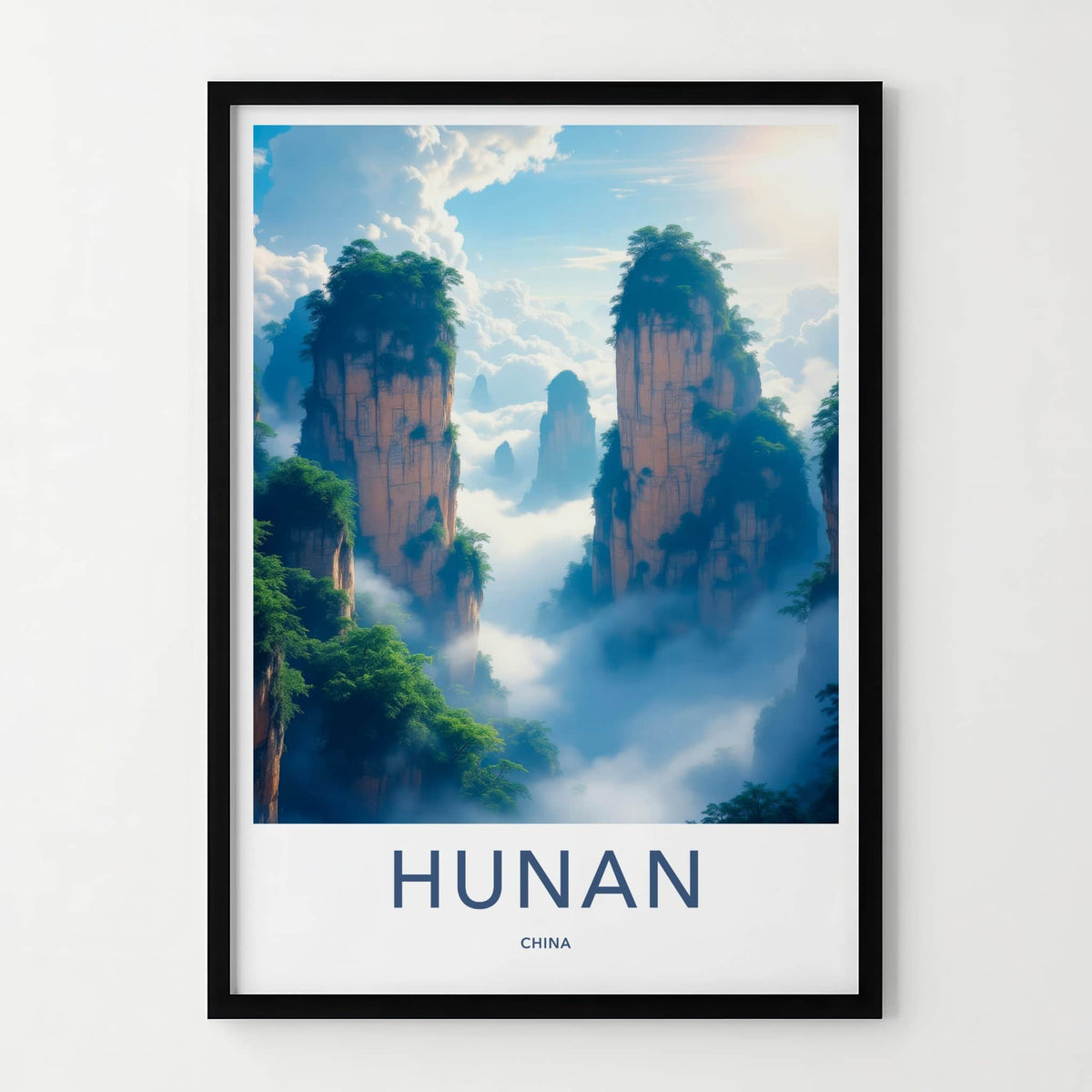 Hunan Poster - China Travel Art - Towering Foggy Mountains Home Decor