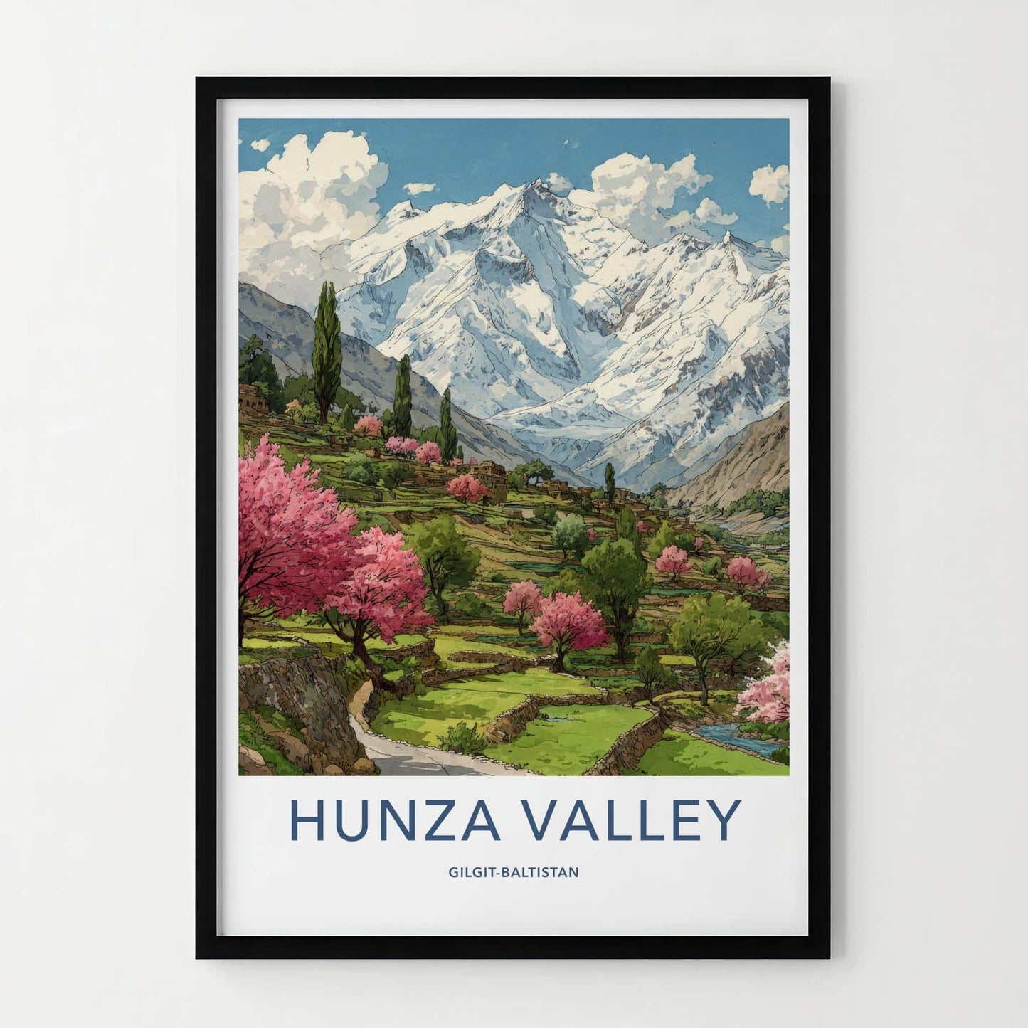 Hunza Valley Poster - Pakistan Travel Art - Green Terraces Blooming Home Decor