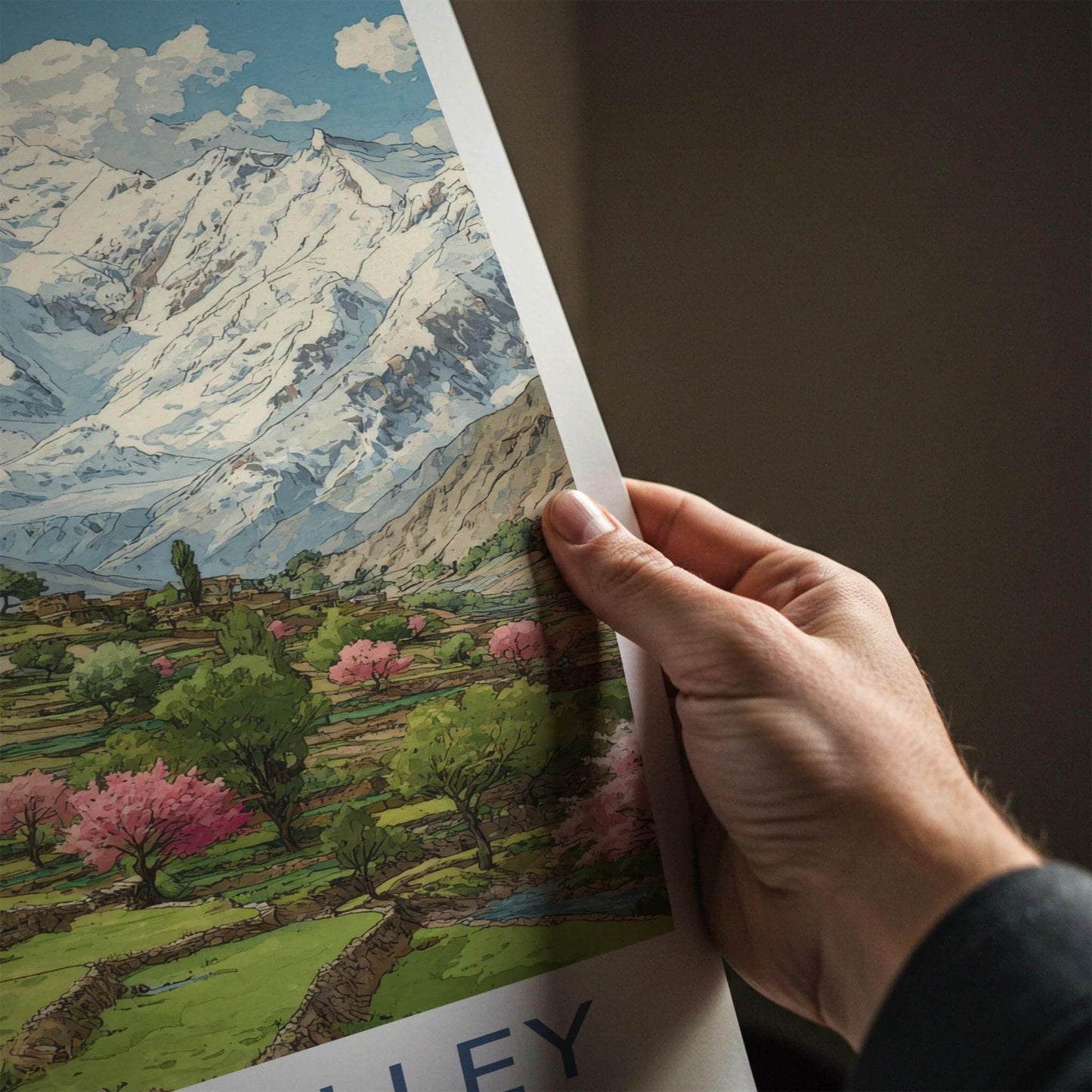 Hunza Valley Poster - Pakistan Travel Art - Green Terraces Blooming Home Decor