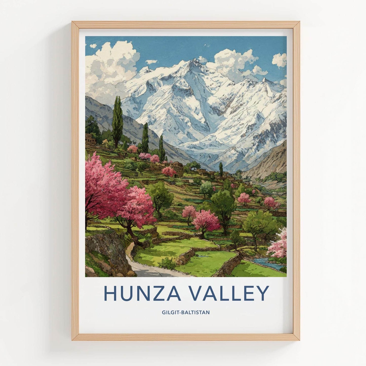 Hunza Valley Poster - Pakistan Travel Art - Green Terraces Blooming Home Decor