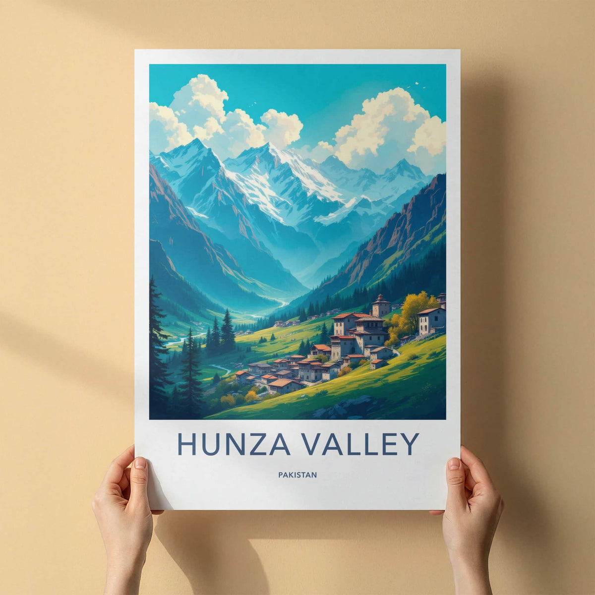 Hunza Valley Poster - Pakistan Travel Art - Green Village Mountains Home Decor