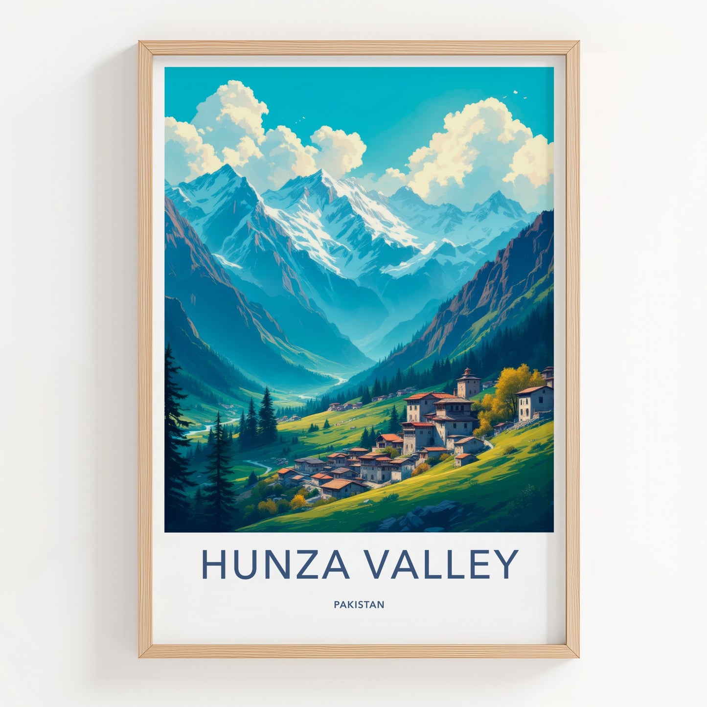 Hunza Valley Poster - Pakistan Travel Art - Green Village Mountains Home Decor