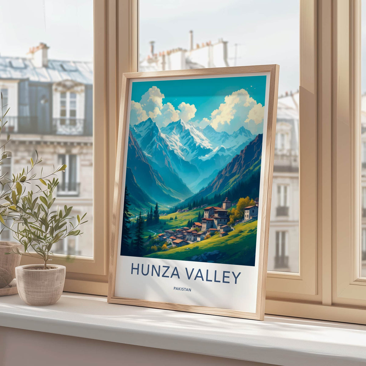 Hunza Valley Poster - Pakistan Travel Art - Green Village Mountains Home Decor
