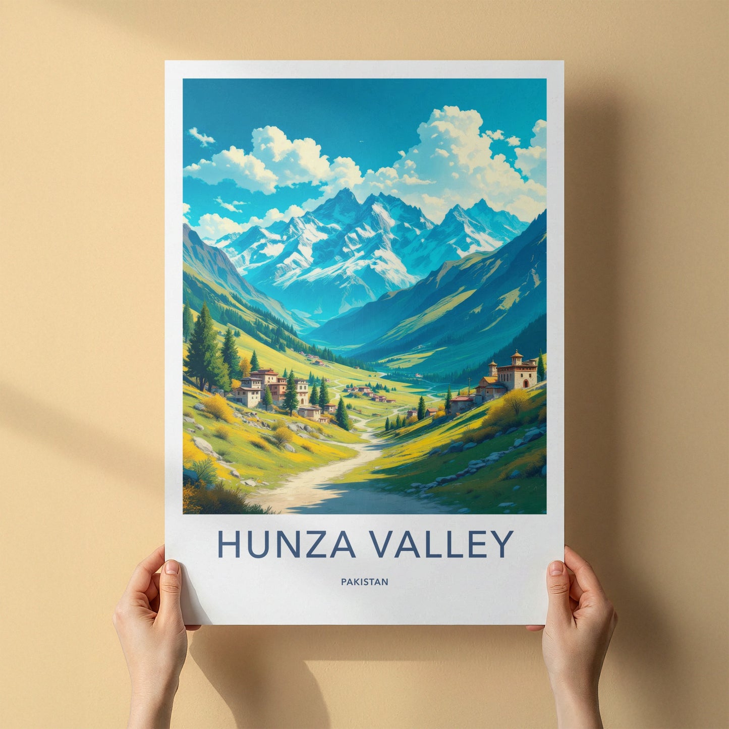 Hunza Valley Poster - Pakistan Travel Art - Mountain Village Road Home Decor