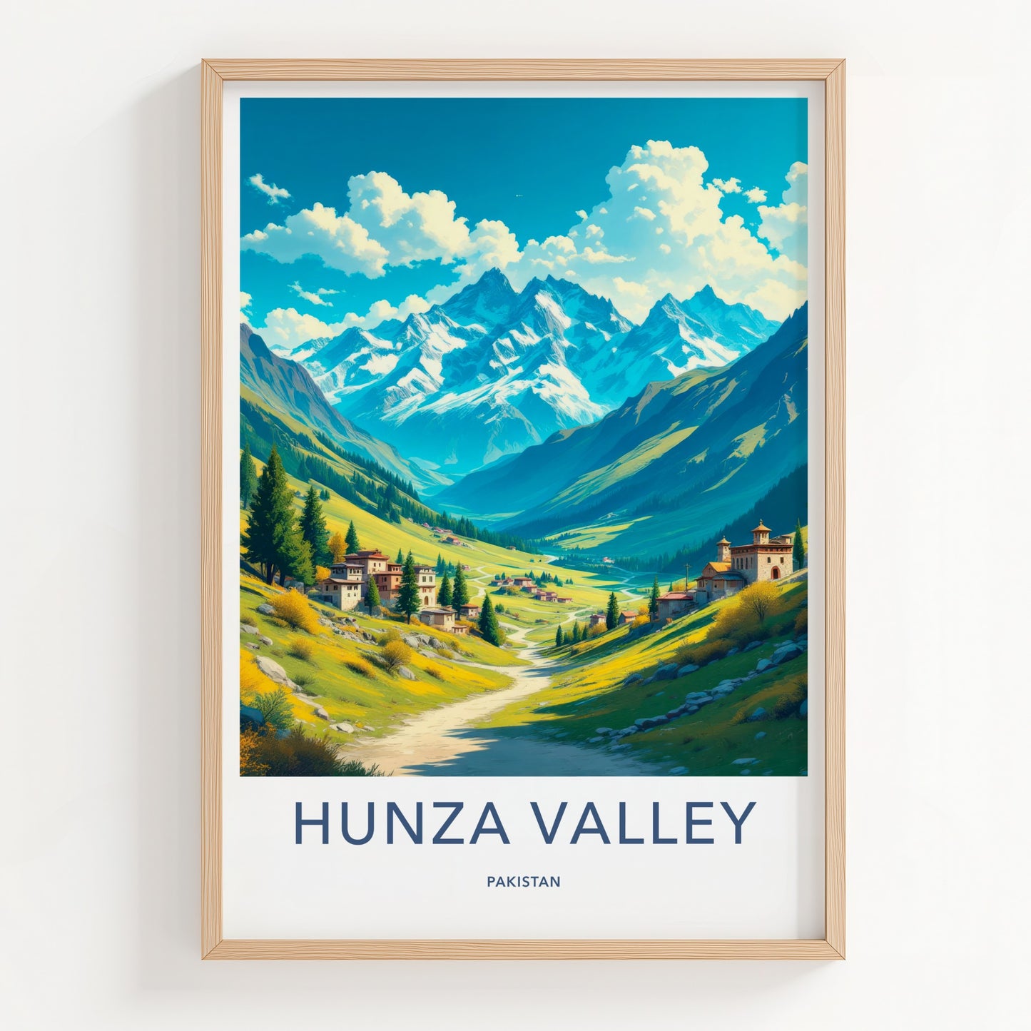 Hunza Valley Poster - Pakistan Travel Art - Mountain Village Road Home Decor