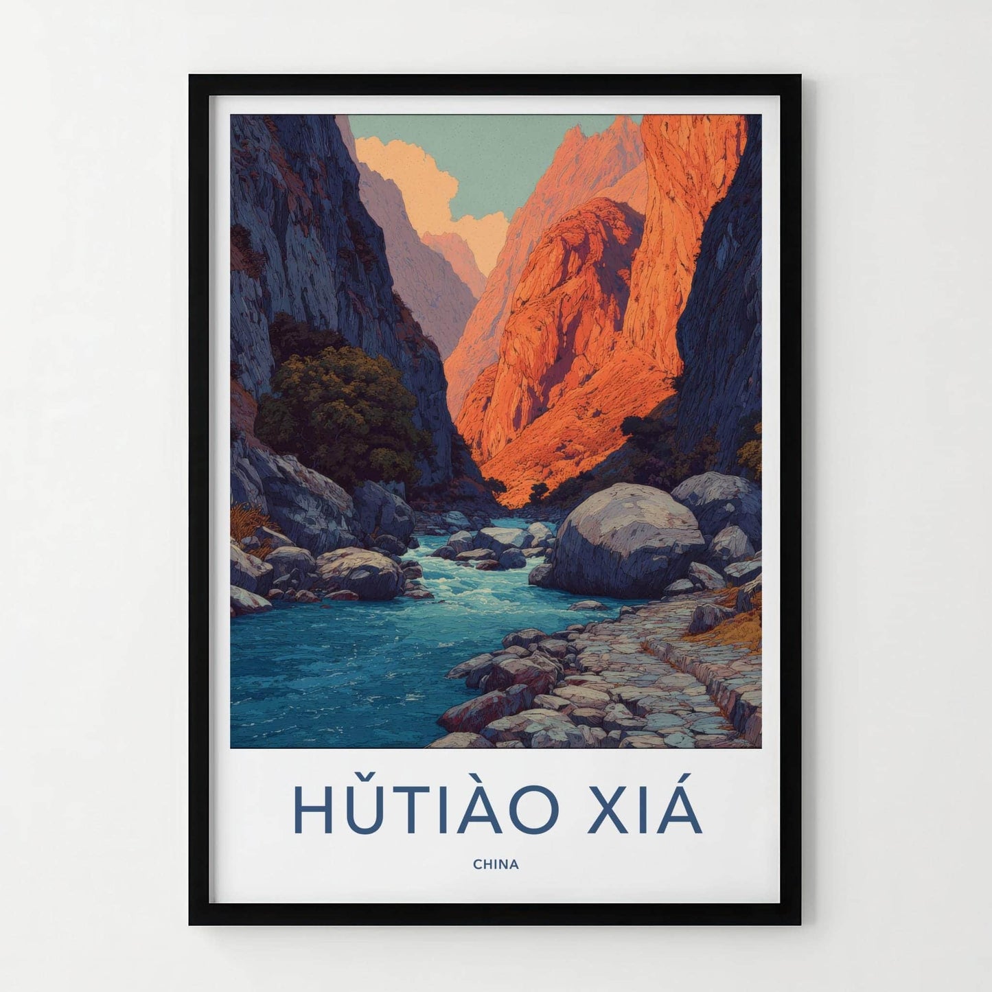 Hutiao Xia Poster - China Travel Art - Sunlit Canyon River Home Decor