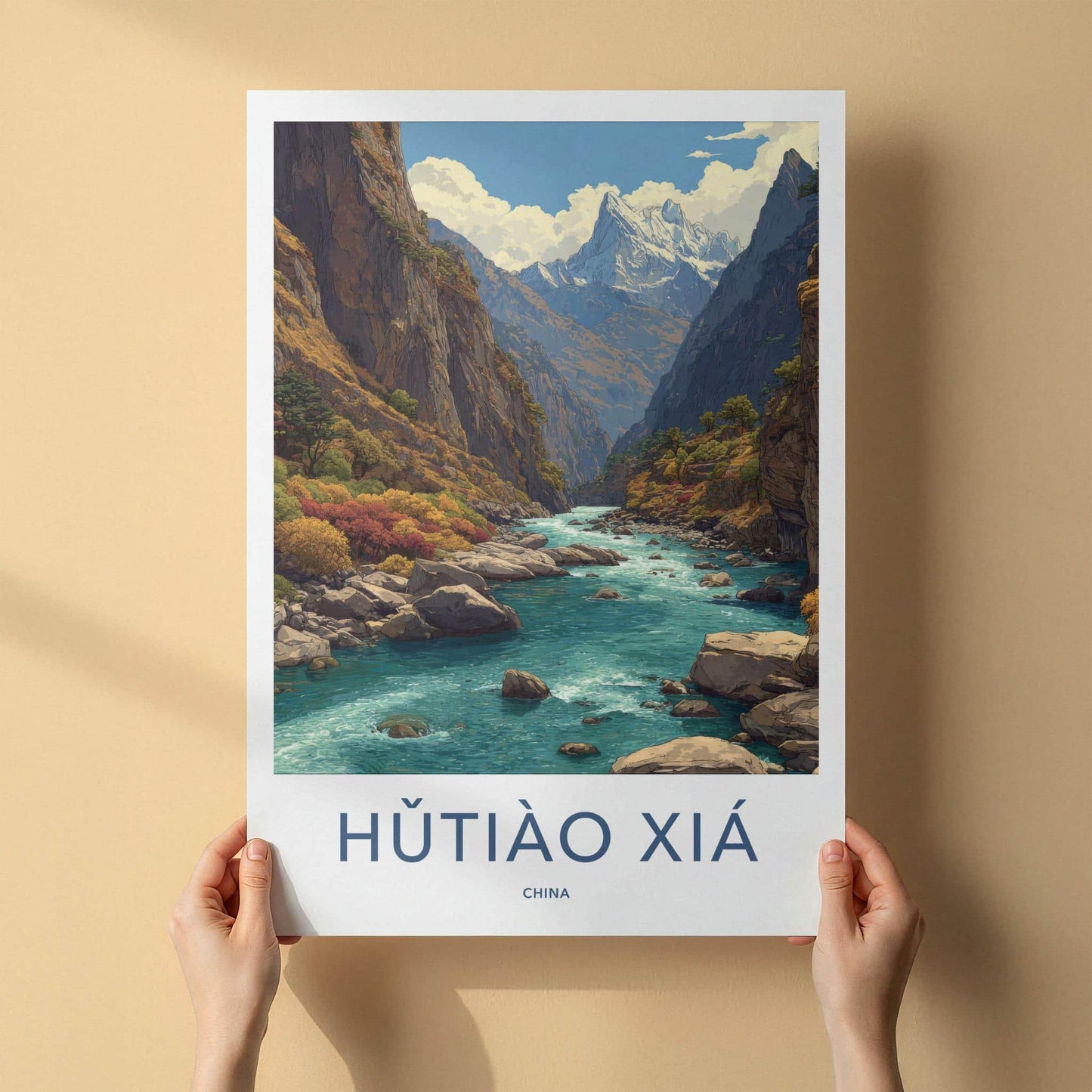 Hutiao Xia Poster - China Travel Art - Turquoise River Peaks Home Decor