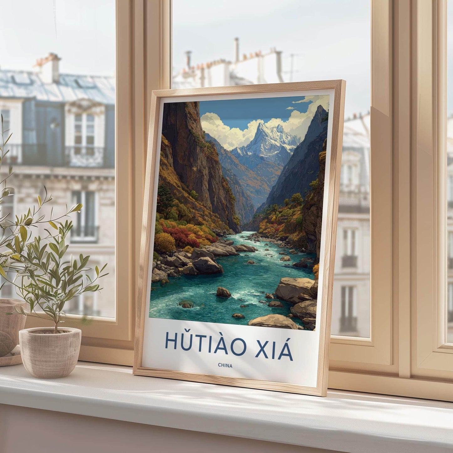 Hutiao Xia Poster - China Travel Art - Turquoise River Peaks Home Decor