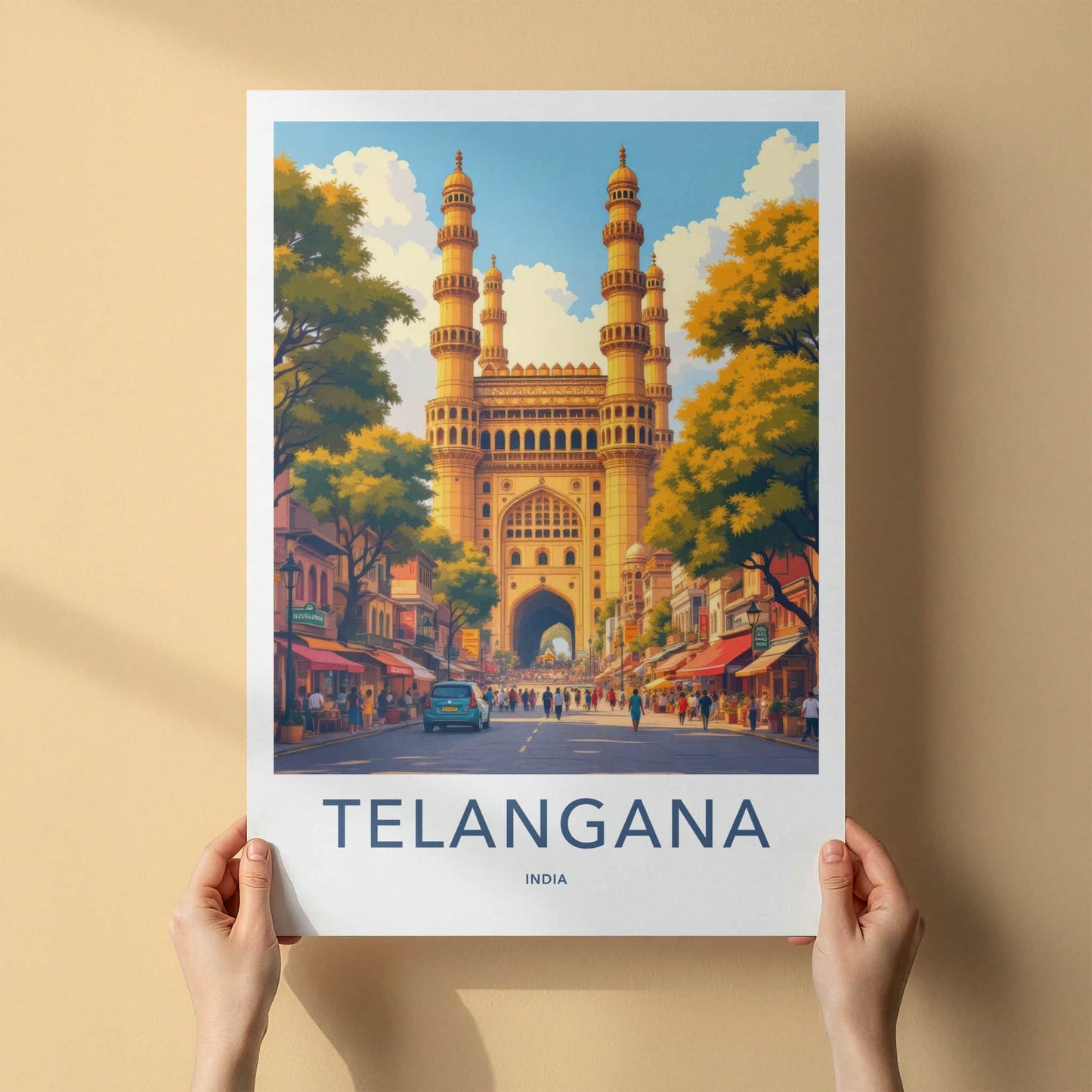 Hyderabad Charminar Poster - India Travel Print - Telangana Grand Archway Street Wall Decor