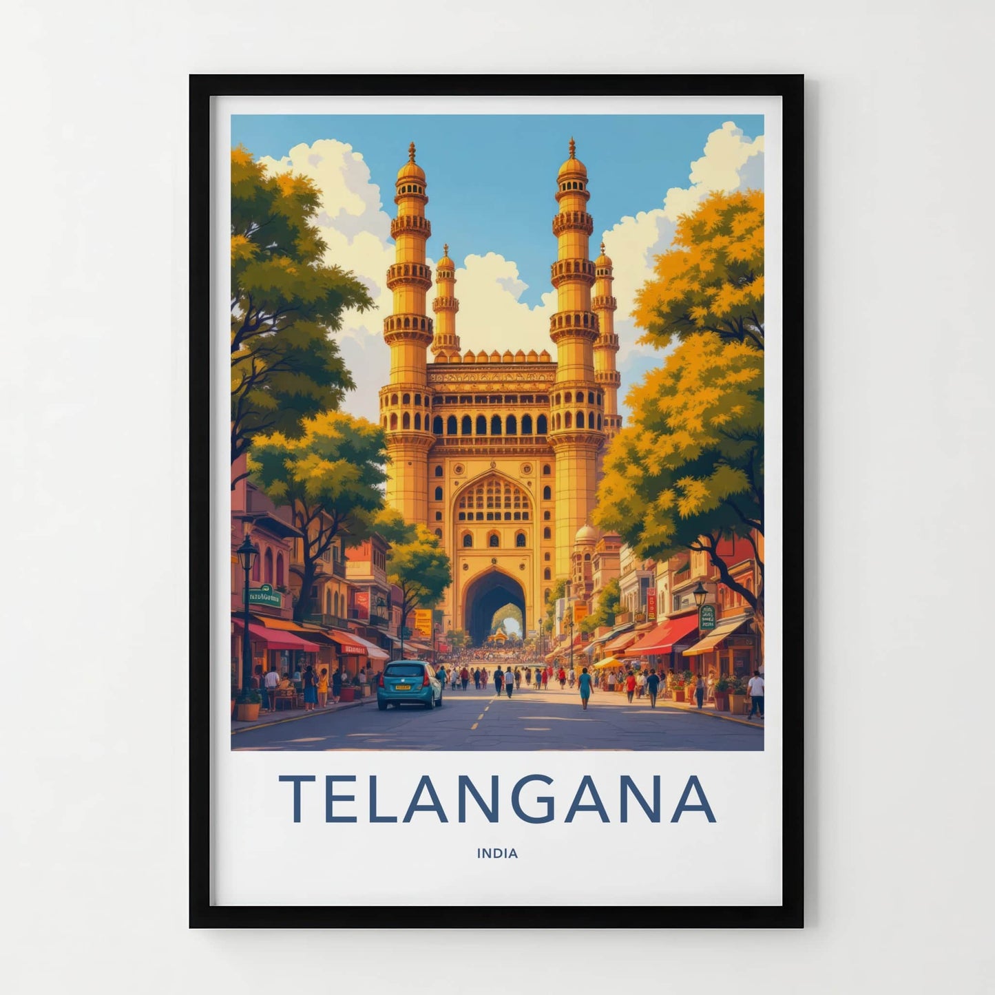 Hyderabad Charminar Poster - India Travel Print - Telangana Grand Archway Street Wall Decor