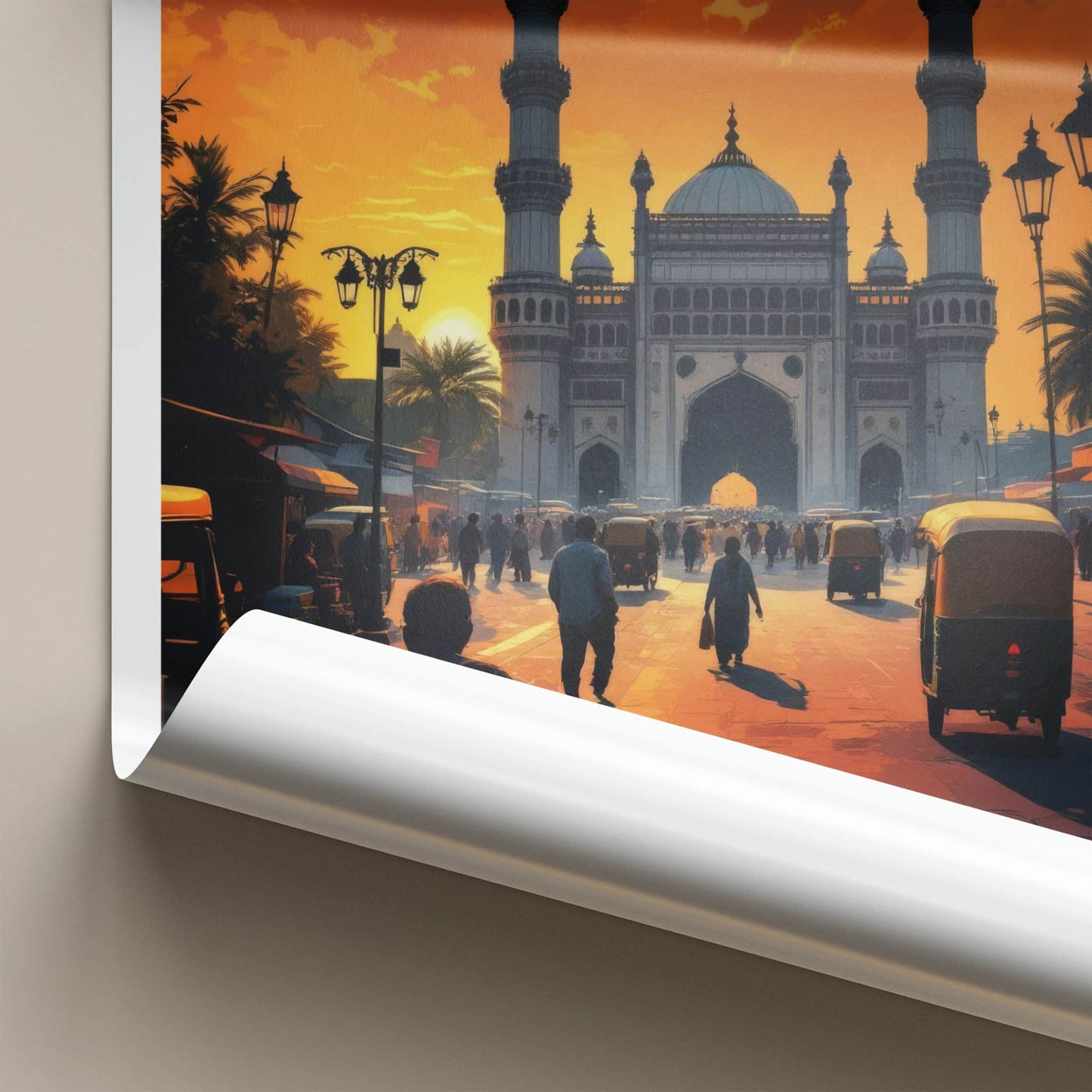 Hyderabad Poster - India Travel Art - Charminar Monument Sunset Telangana Home Decor