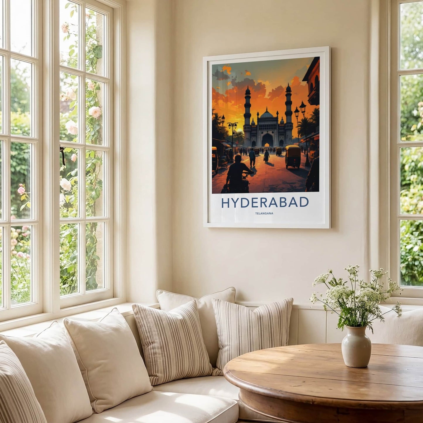 Hyderabad Poster - India Travel Art - Charminar Monument Sunset Telangana Home Decor