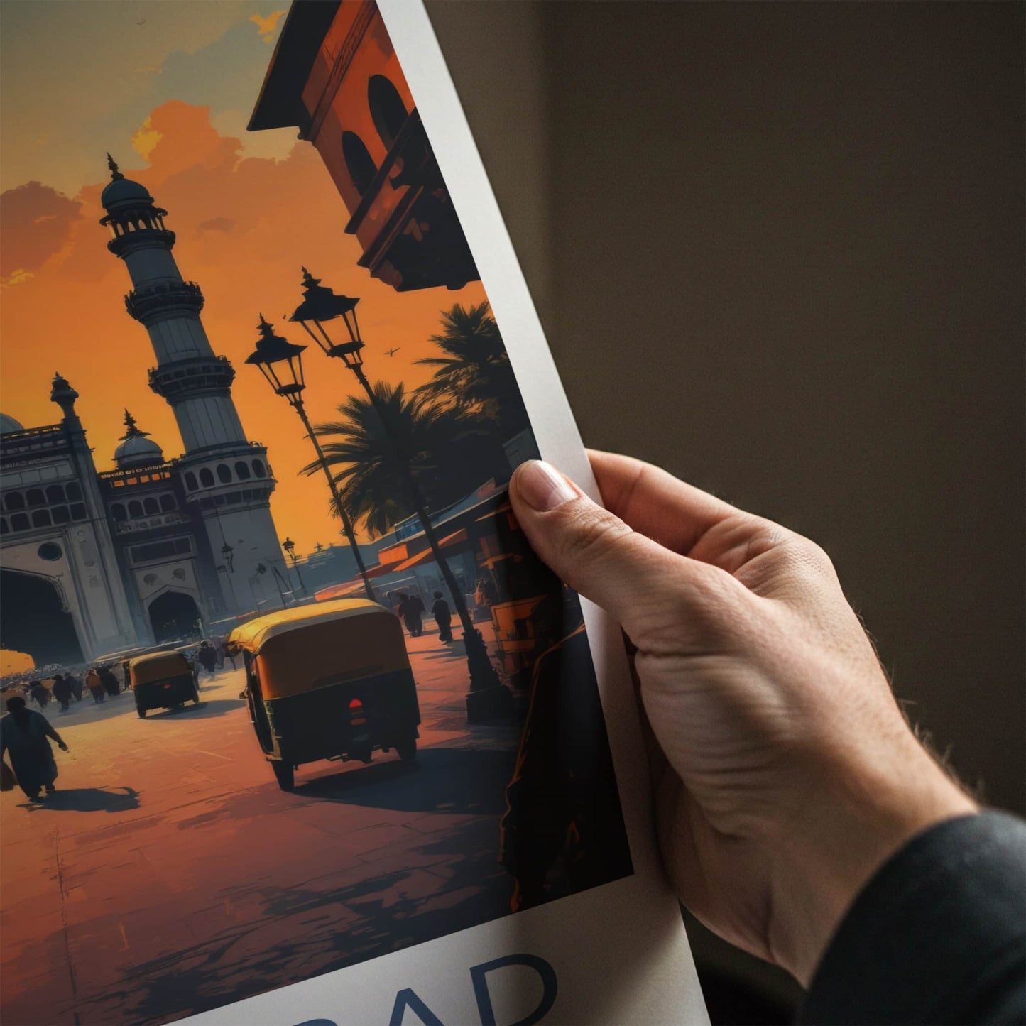 Hyderabad Poster - India Travel Art - Charminar Monument Sunset Telangana Home Decor
