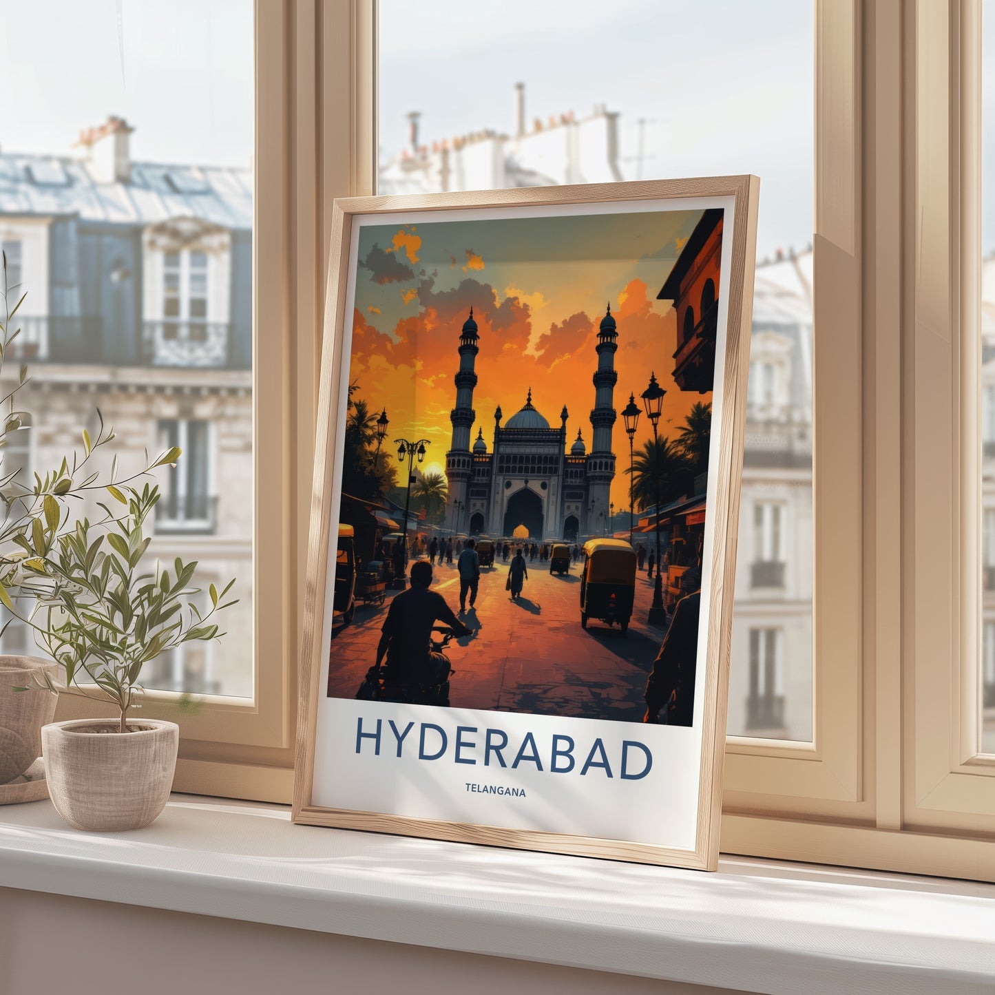 Hyderabad Poster - India Travel Art - Charminar Monument Sunset Telangana Home Decor