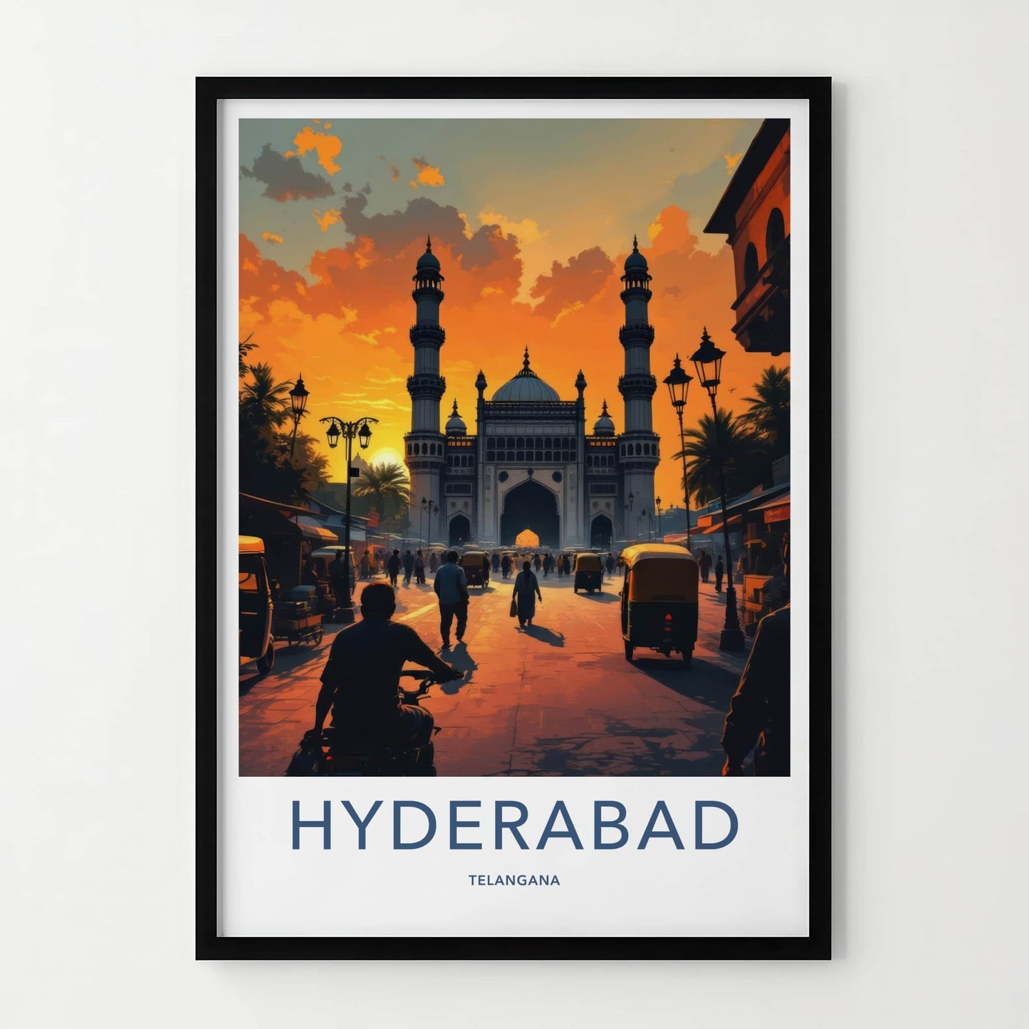 Hyderabad Poster - India Travel Art - Charminar Monument Sunset Telangana Home Decor