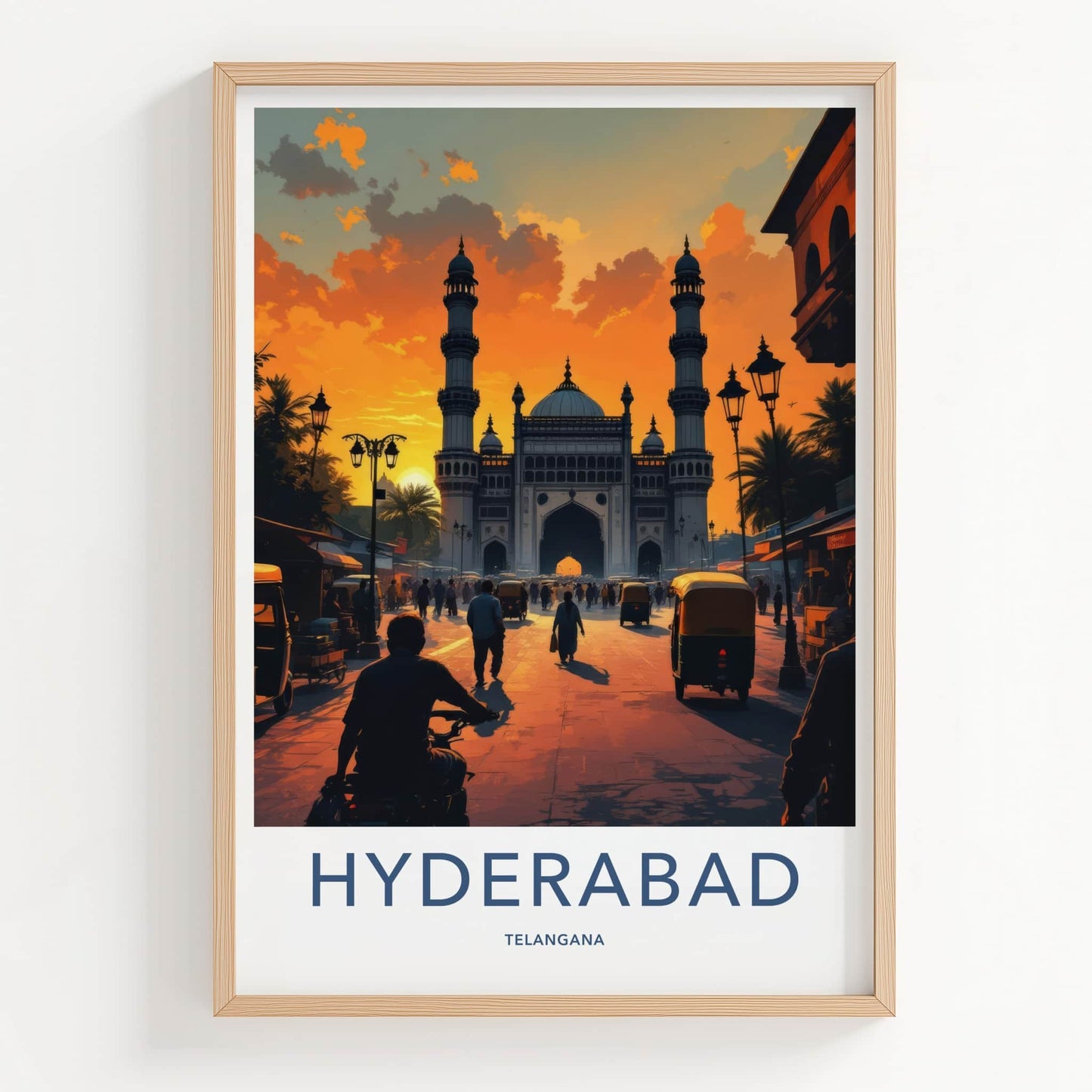 Hyderabad Poster - India Travel Art - Charminar Monument Sunset Telangana Home Decor