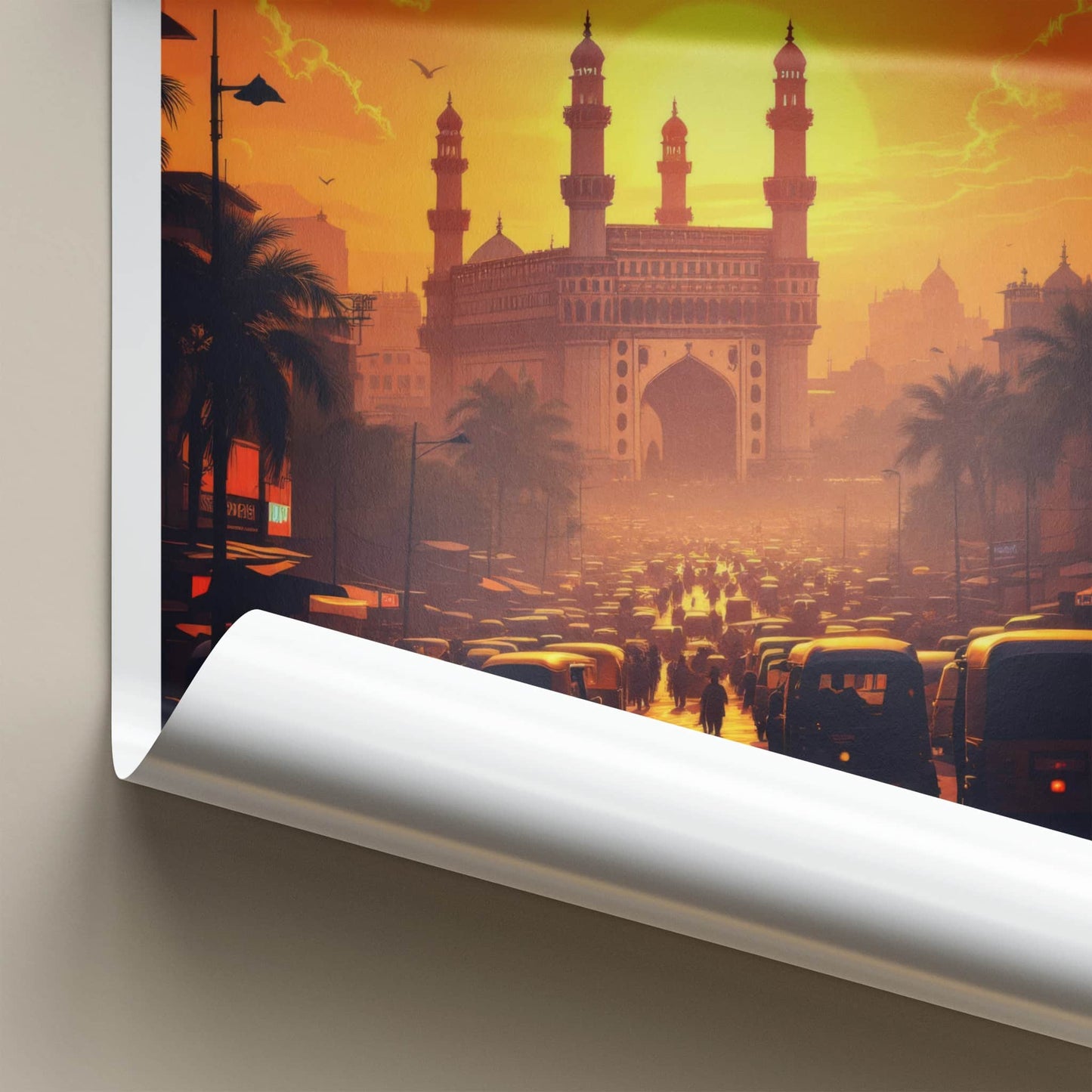 Hyderabad Poster - India Travel Art - Charminar Telangana Sunset Wall Decor
