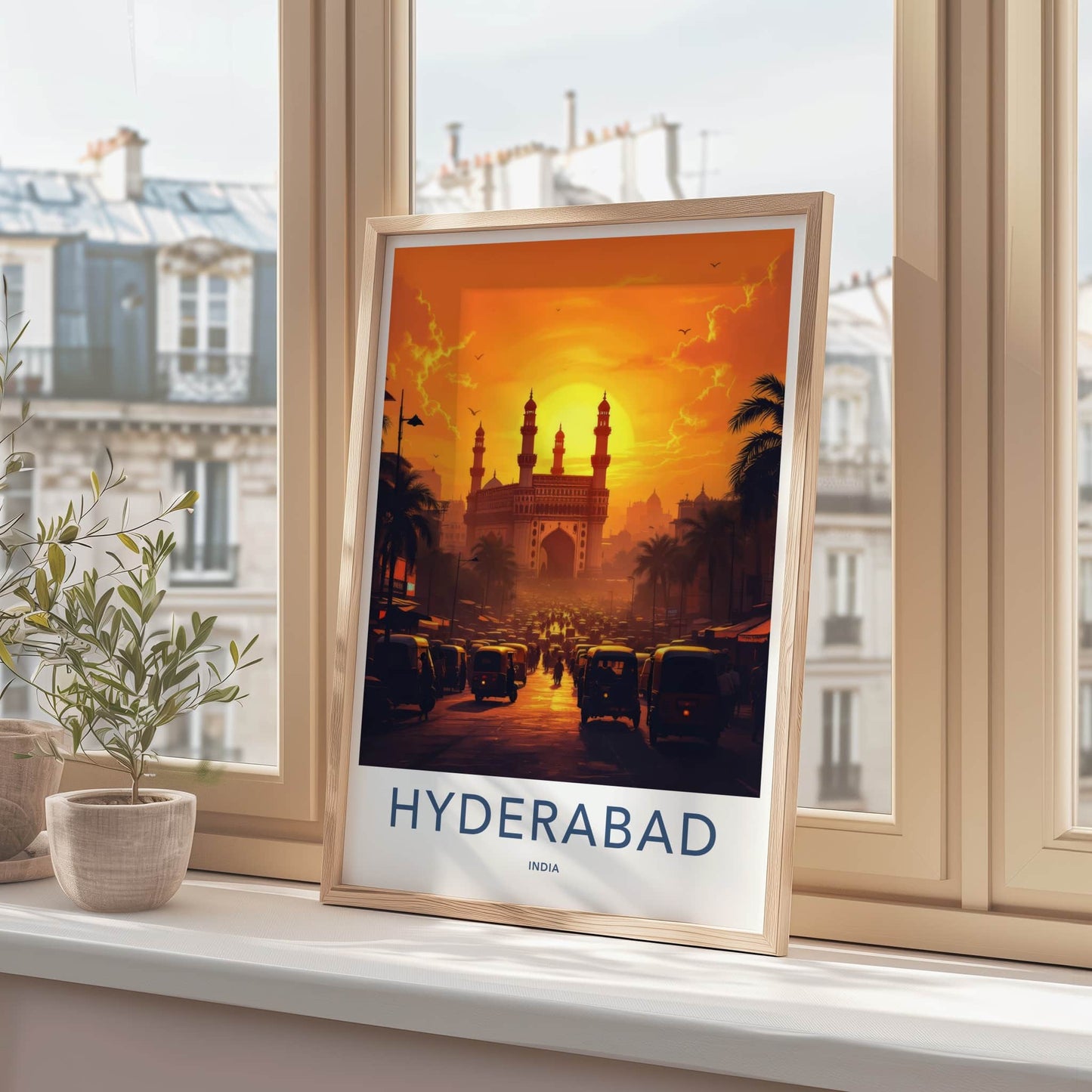 Hyderabad Poster - India Travel Art - Charminar Telangana Sunset Wall Decor