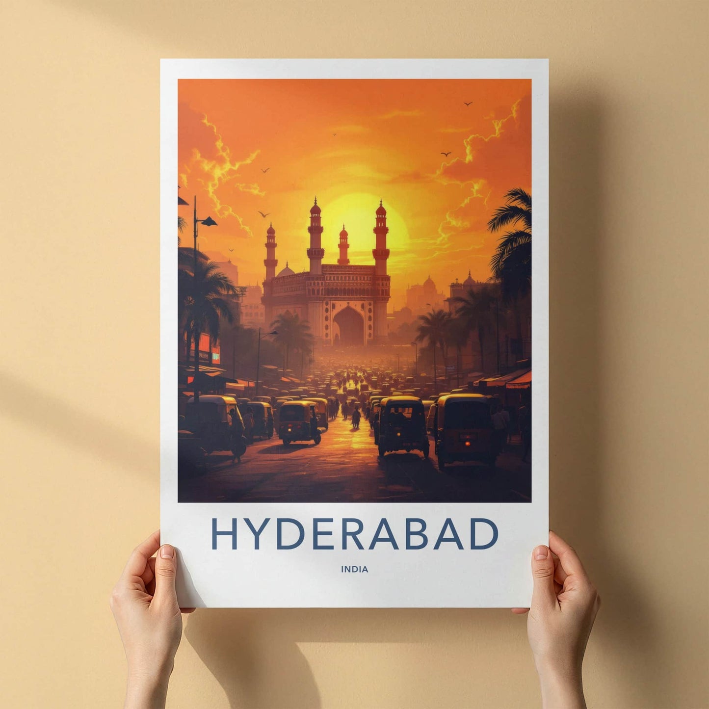Hyderabad Poster - India Travel Art - Charminar Telangana Sunset Wall Decor