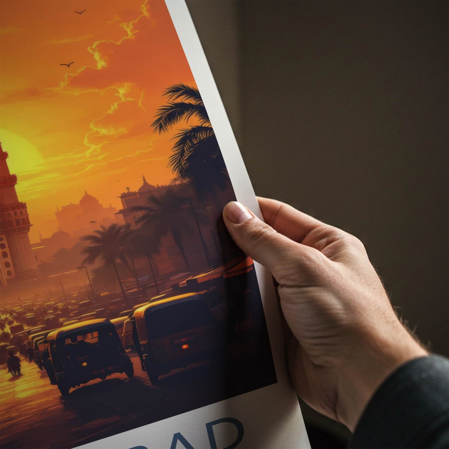 Hyderabad Poster - India Travel Art - Charminar Telangana Sunset Wall Decor