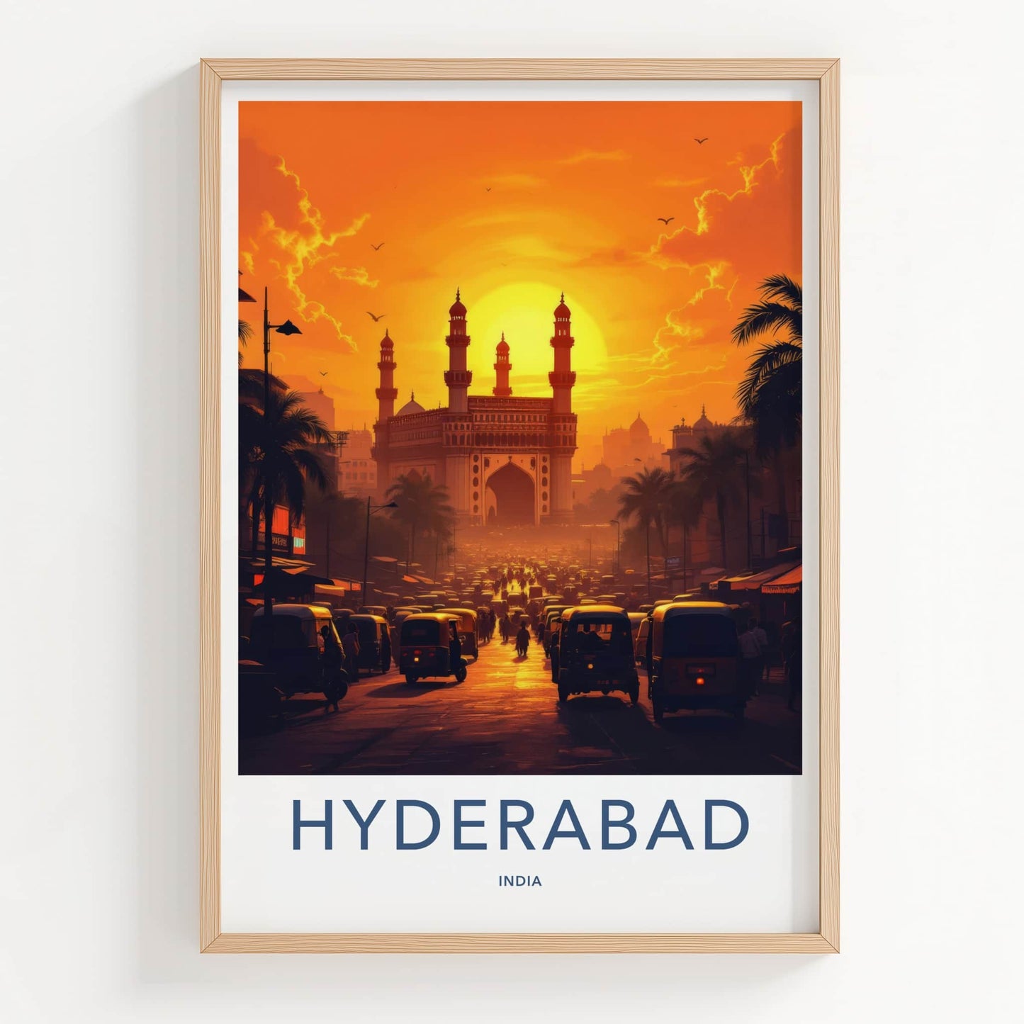 Hyderabad Poster - India Travel Art - Charminar Telangana Sunset Wall Decor